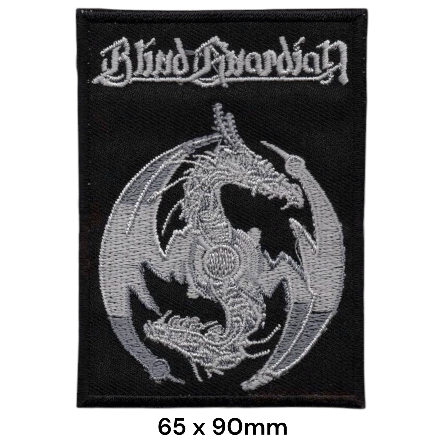 Blind Guardian Silver Dragon Globe Square Embroidered Patch 65x90mm – Silver & Black