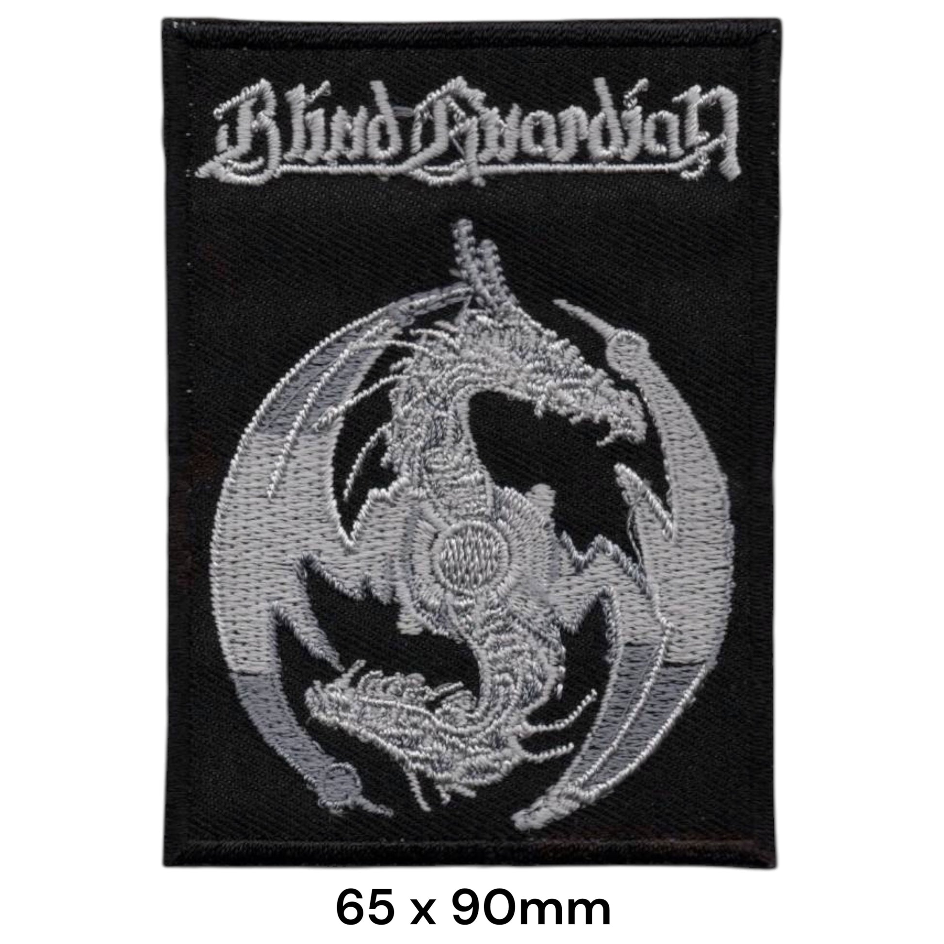 Blind Guardian Silver Dragon Globe Square Embroidered Patch 65x90mm – Silver & Black