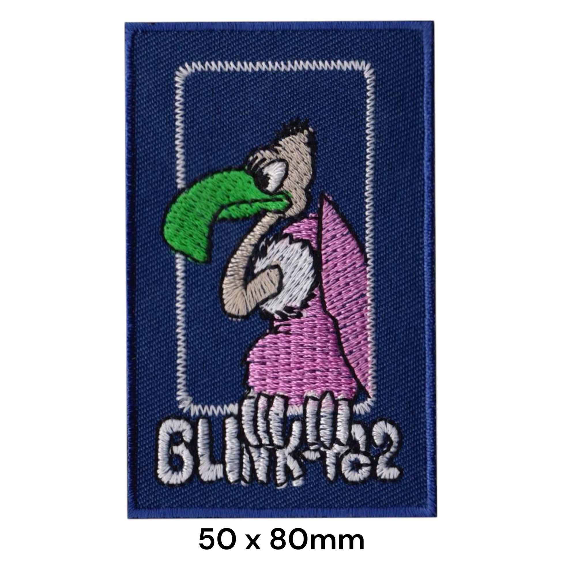 Blink-182 Naked Mole Rat Blue Rectangle Embroidered Patch 50x80mm – Grey, Green, Pink & Blue