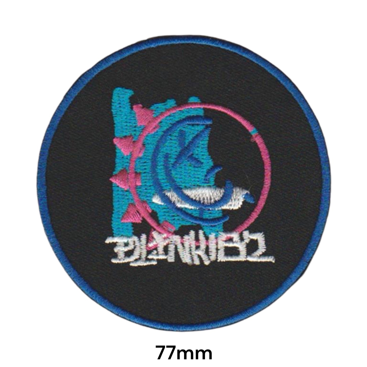Blink-182 Neon Smiley Face Logo Round Embroidered Patch 77mm – Turquoise, Pink & Black