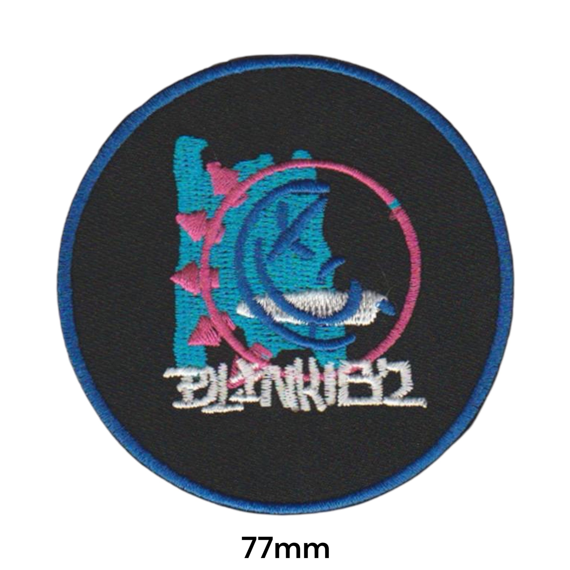 Blink-182 Neon Smiley Face Logo Round Embroidered Patch 77mm – Turquoise, Pink & Black