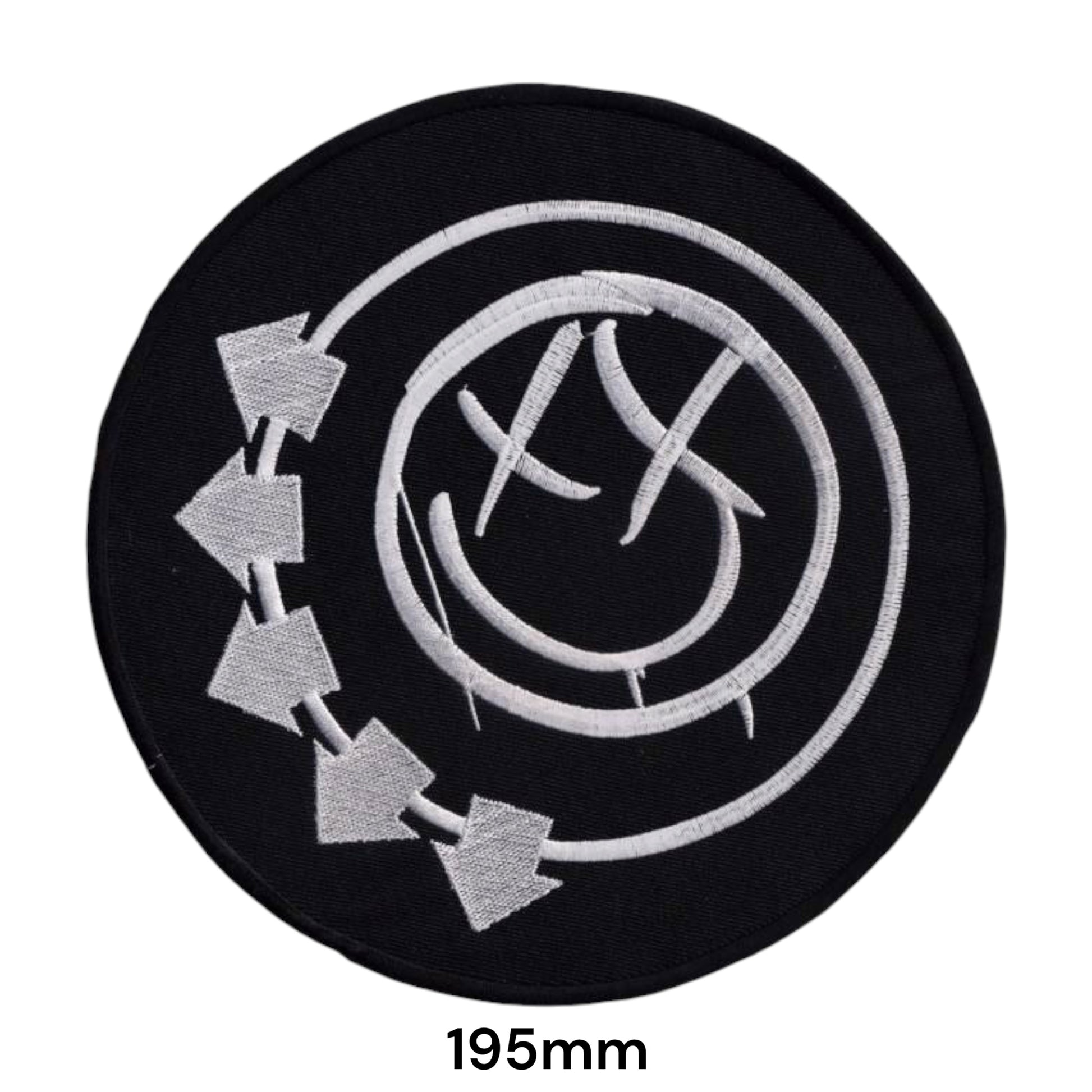 Blink-182 Smiley Face Arrow Logo Large Round Back Patch 195mm – White/Silver & Black