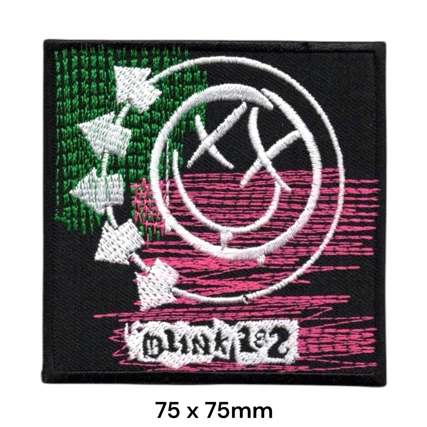 Blink-182 Smiley Face Arrow Self-Titled Album Square Embroidered Patch 75x75mm – White/Silver, Green, Pink & Black
