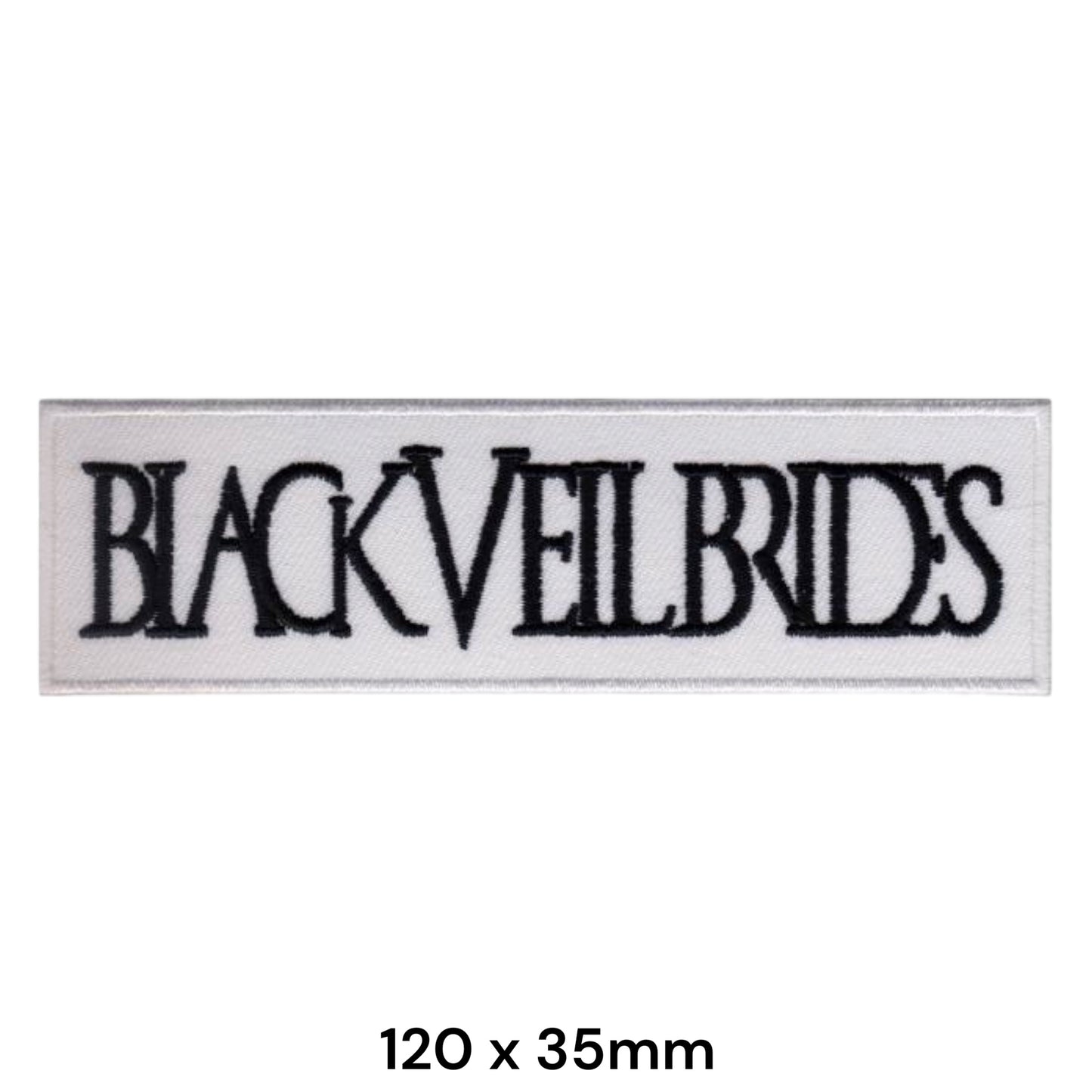 Black Veil Brides Gothic Logo Rectangular Embroidered Patch 120x35mm – White & Black