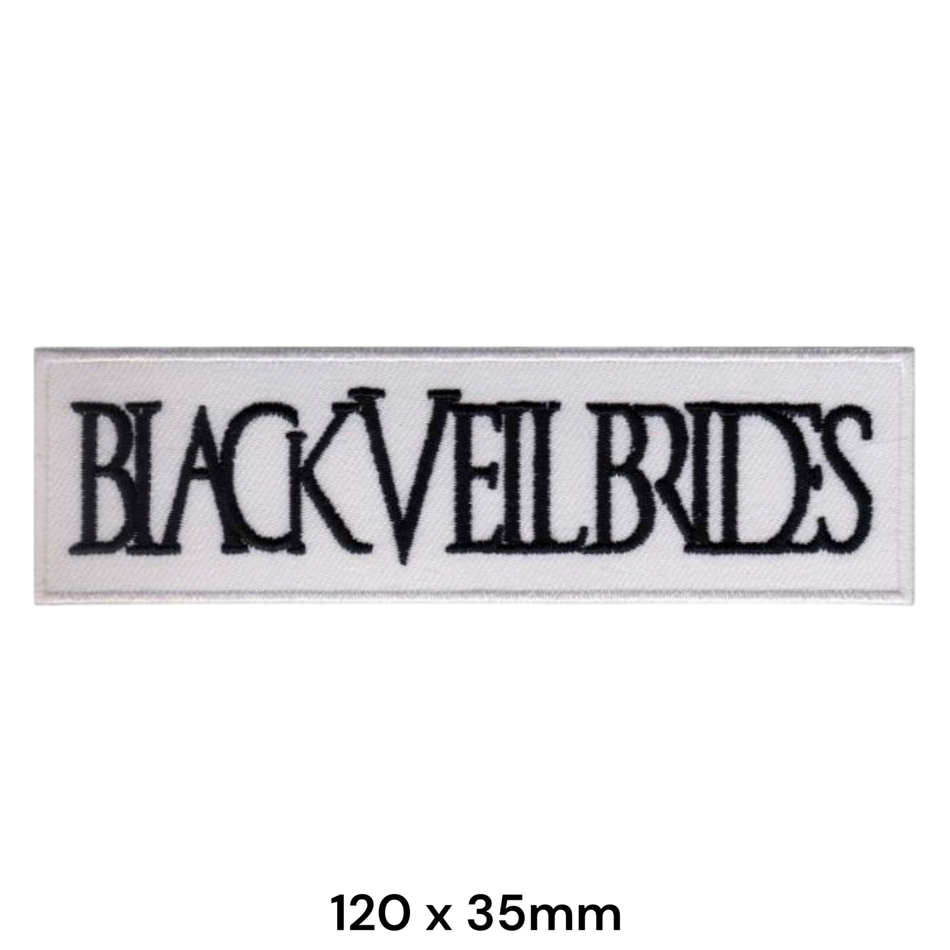 Black Veil Brides Gothic Logo Rectangular Embroidered Patch 120x35mm – White & Black