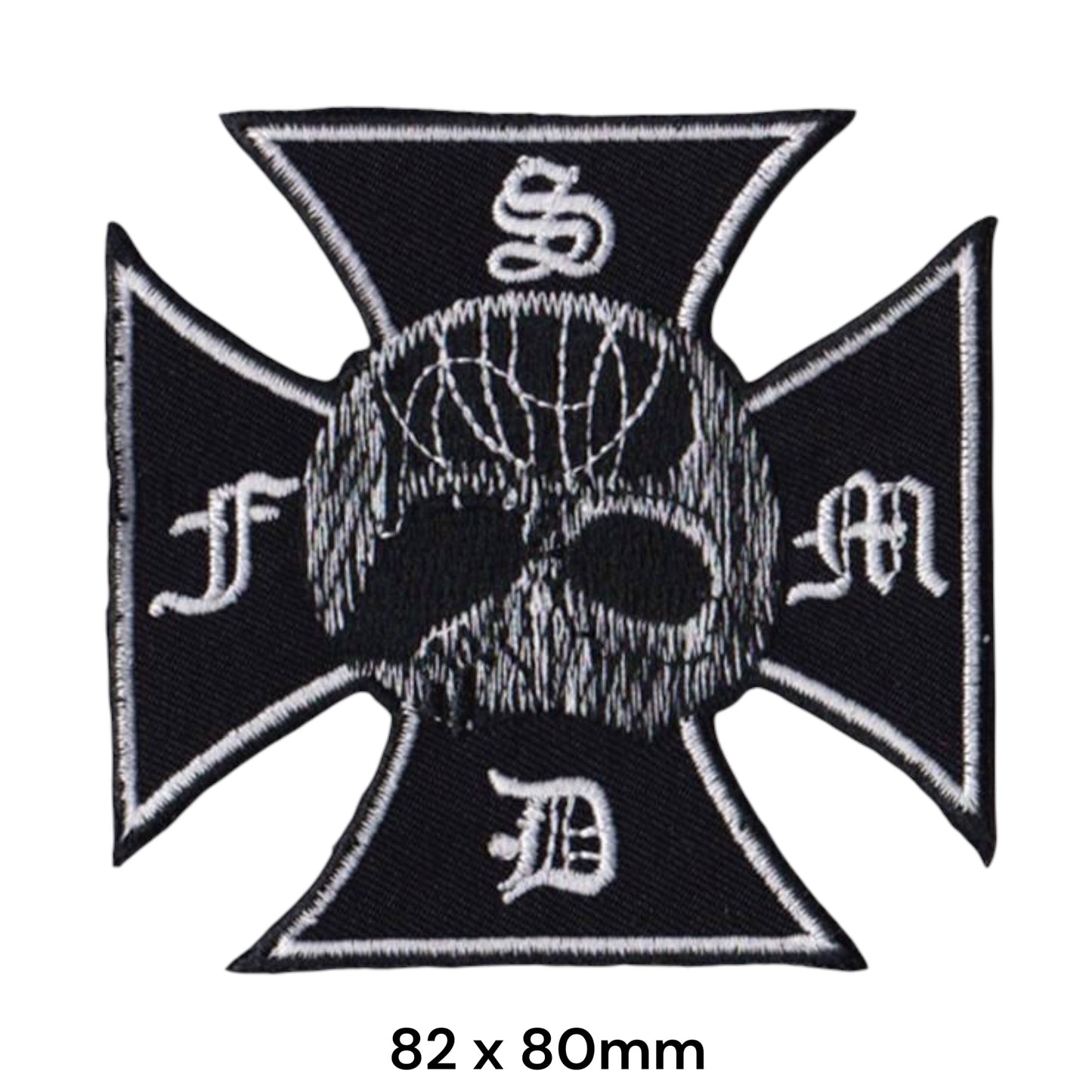 Black Label Society SDMF Iron Cross Skull Embroidered Patch 82x80mm – White/Silver & Black