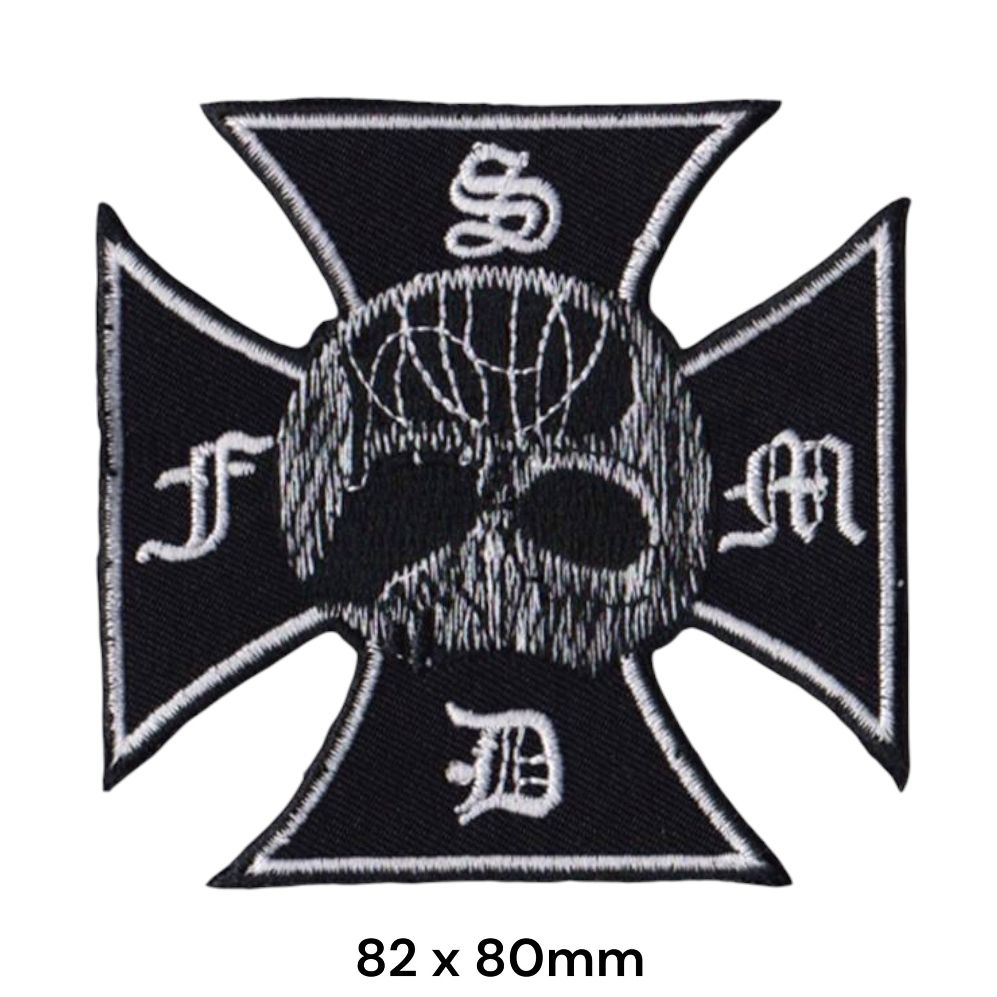 Black Label Society SDMF Iron Cross Skull Embroidered Patch 82x80mm – White/Silver & Black