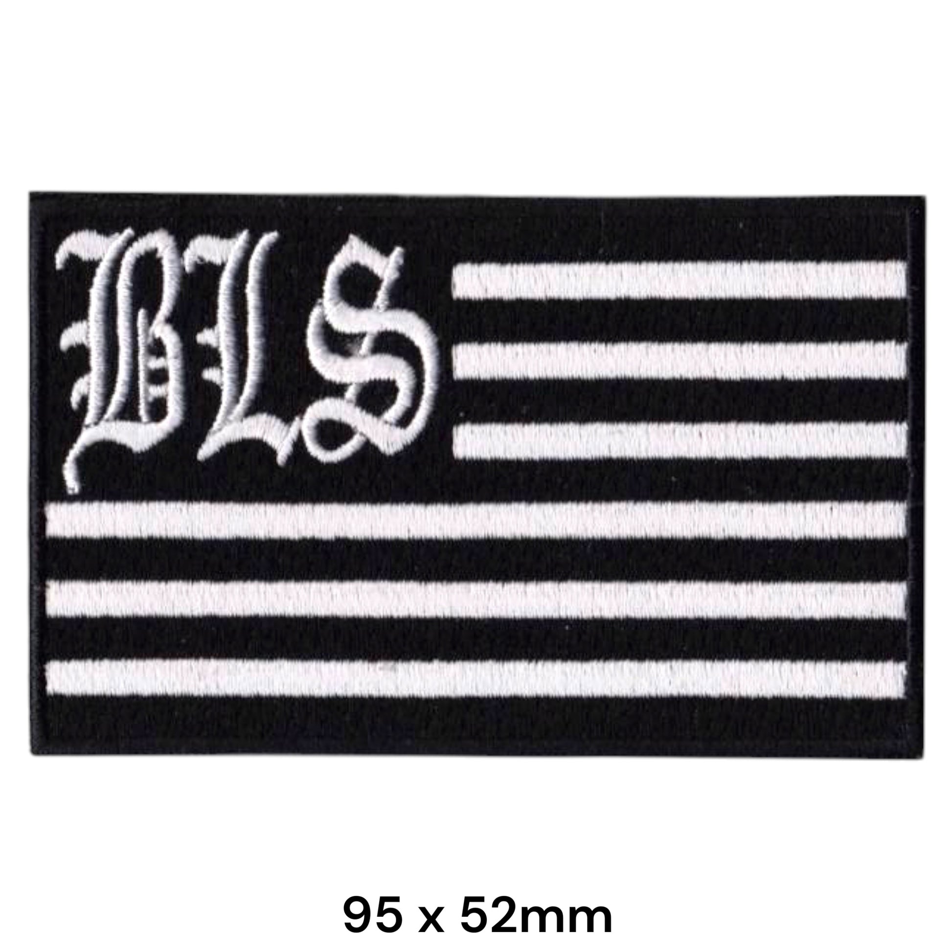 Black Label Society BLS American Flag Gothic Rectangular Embroidered Patch 95x52mm – White/Silver & Black
