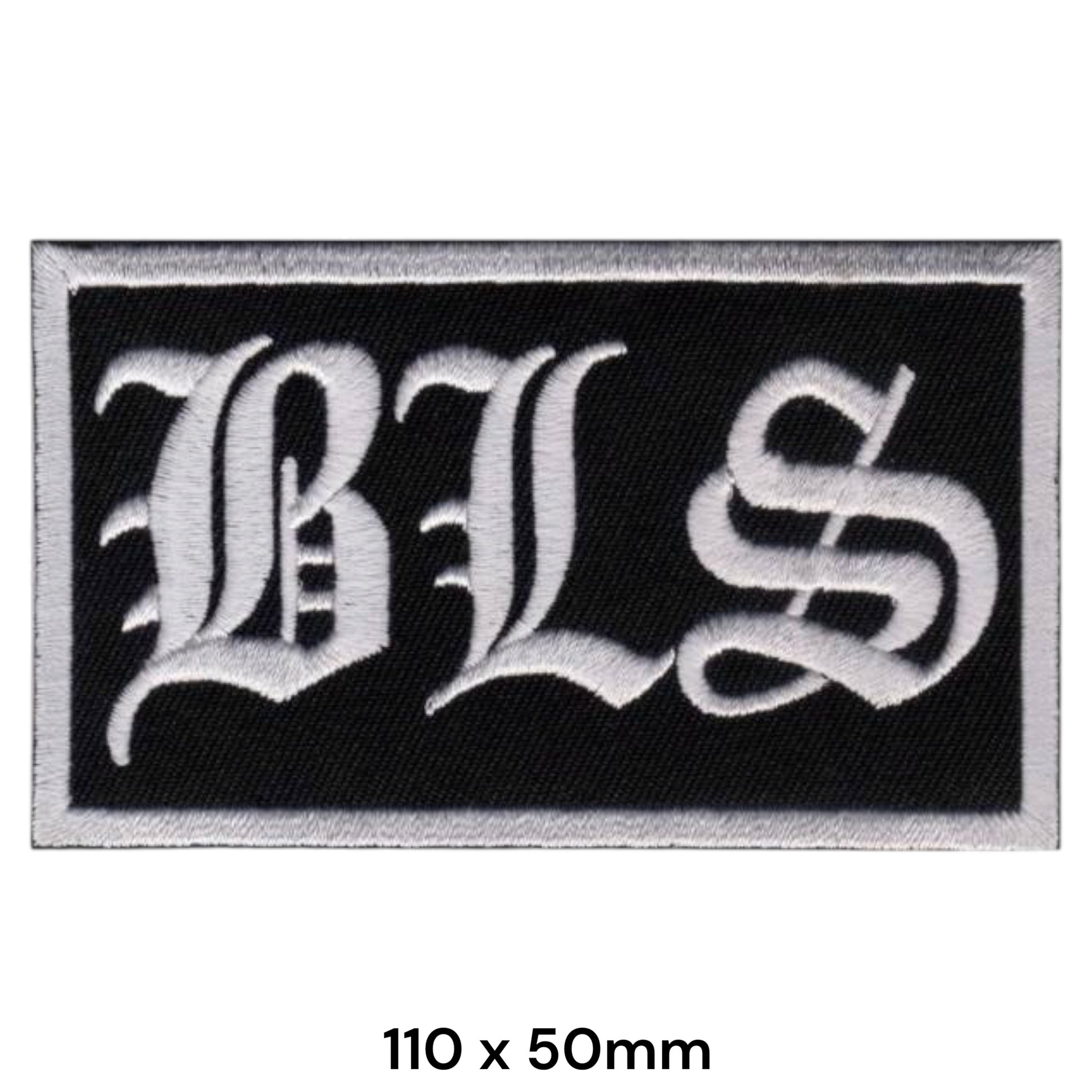 Black Label Society BLS Gothic Monogram White/Silver Rectangular Embroidered Patch 110x50mm – White/Silver & Black