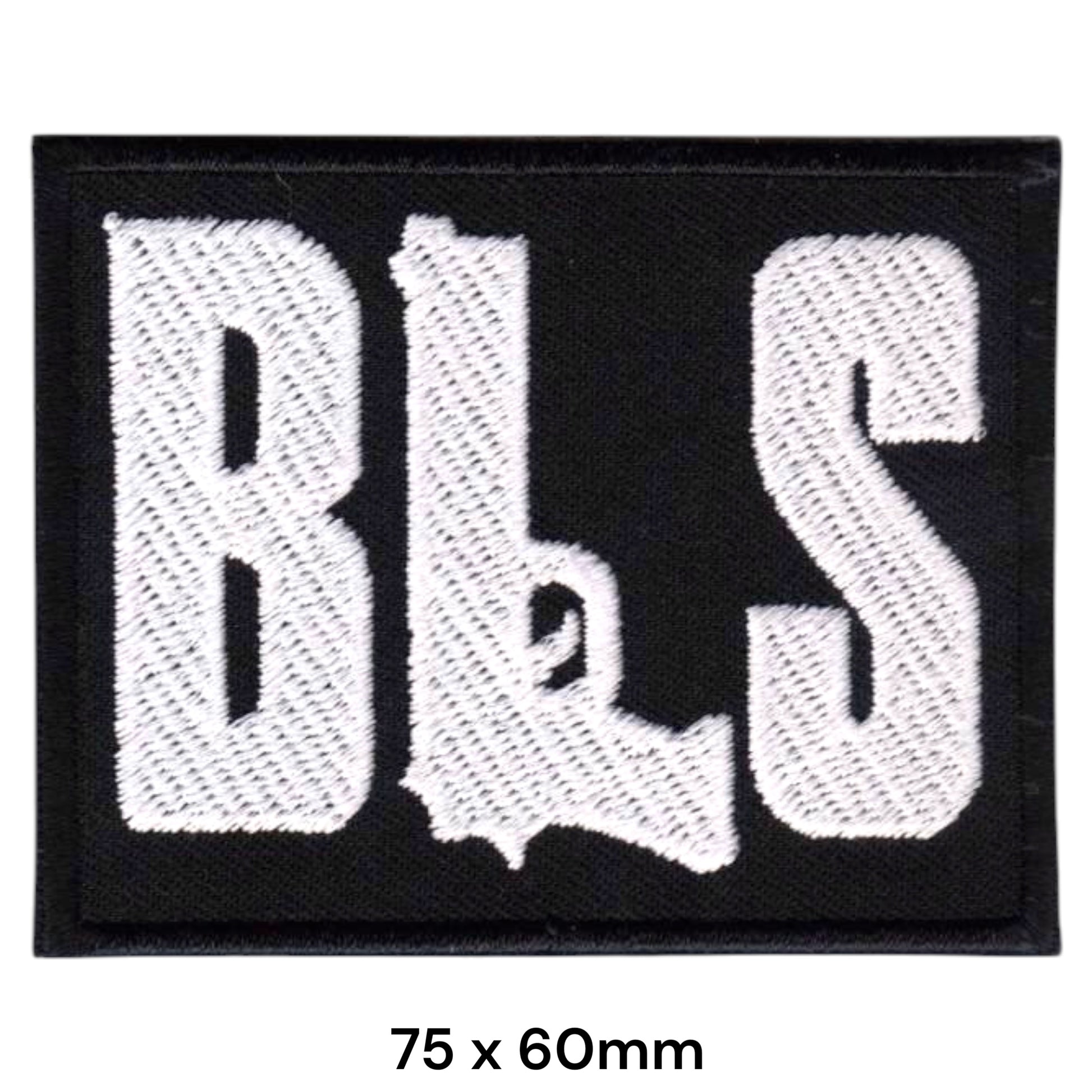 Black Label Society BLS Bold Slab-Serif Monogram White Rectangular Embroidered Patch 75x60mm – White & Black