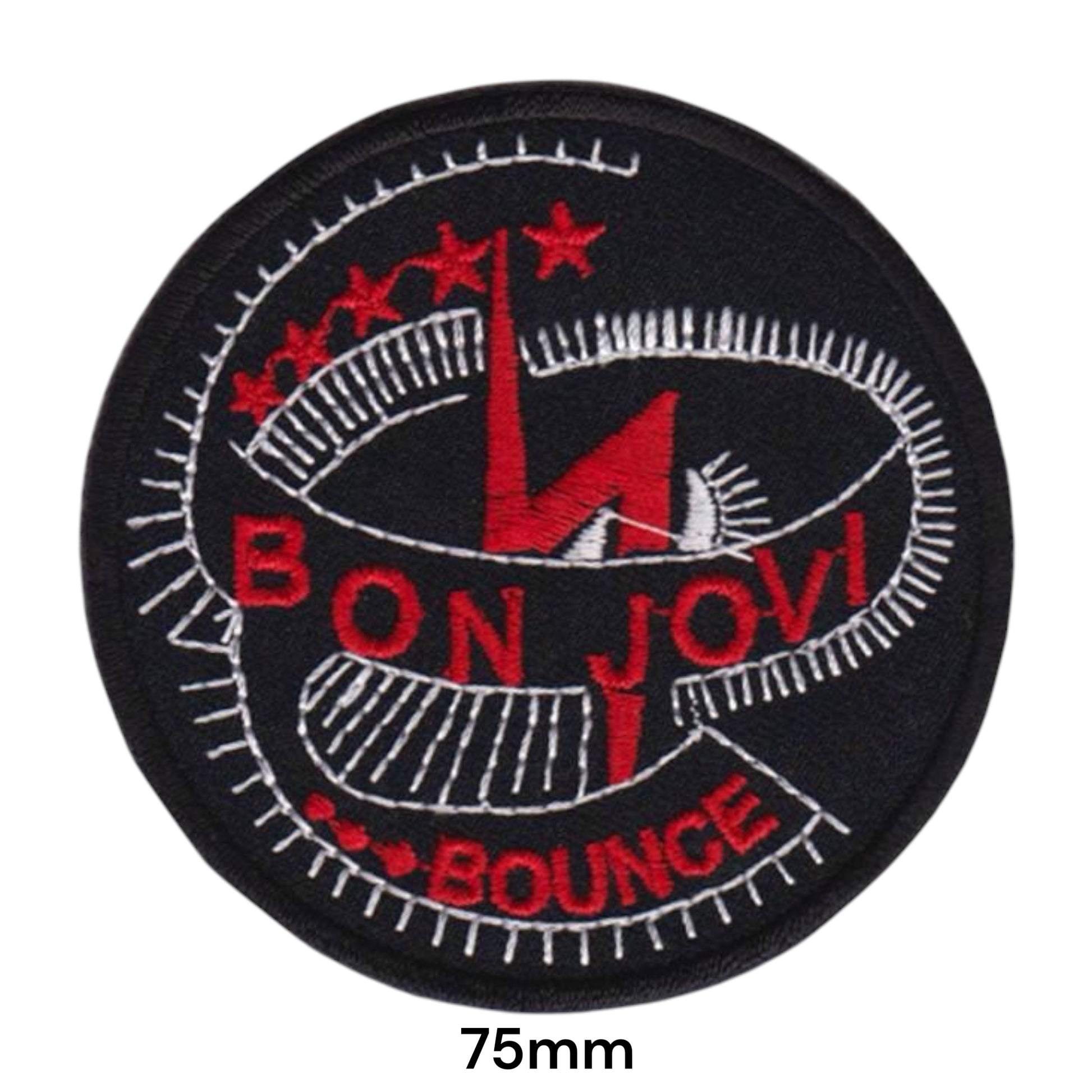 Bon Jovi Bounce Album Lightning Bolt Round Embroidered Patch 75mm – Red, White & Black