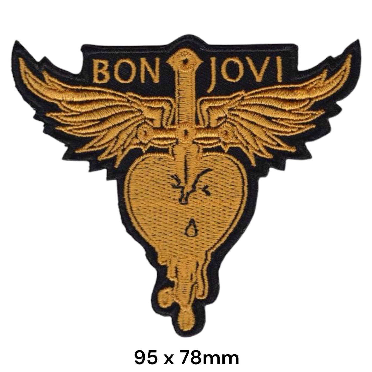 Bon Jovi Winged Dagger Bleeding Heart Gold Die-Cut Embroidered Patch 95x78mm – Gold/Amber & Black