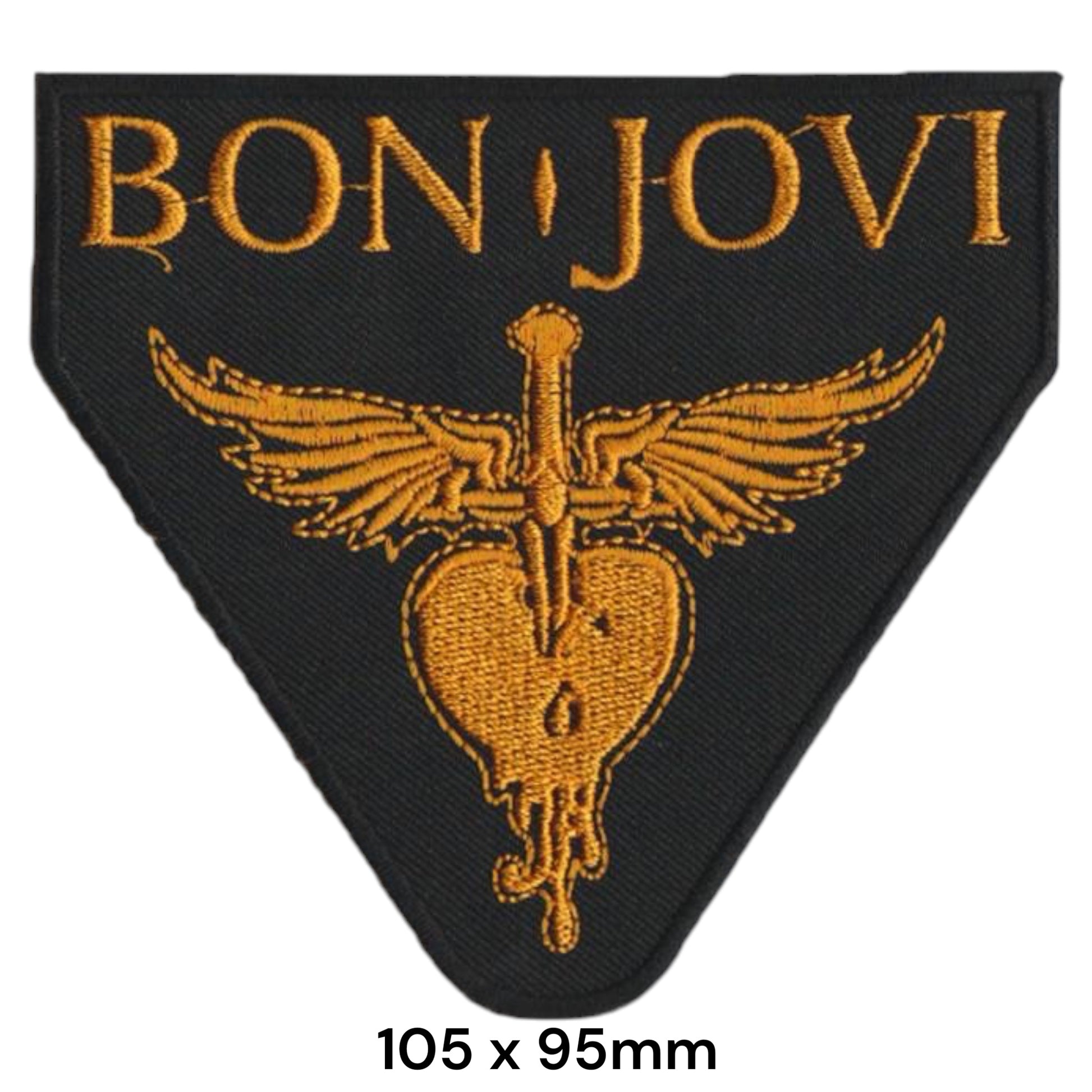 Bon Jovi Winged Dagger Bleeding Heart Gold Shield-Shape Embroidered Patch 105x95mm – Gold/Amber & Black