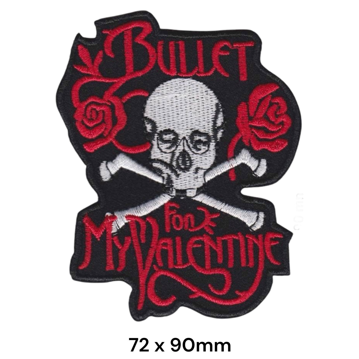 Bullet for My Valentine Skull Crossbones Roses Die-Cut Embroidered Patch 72x90mm – Red, White/Grey & Black