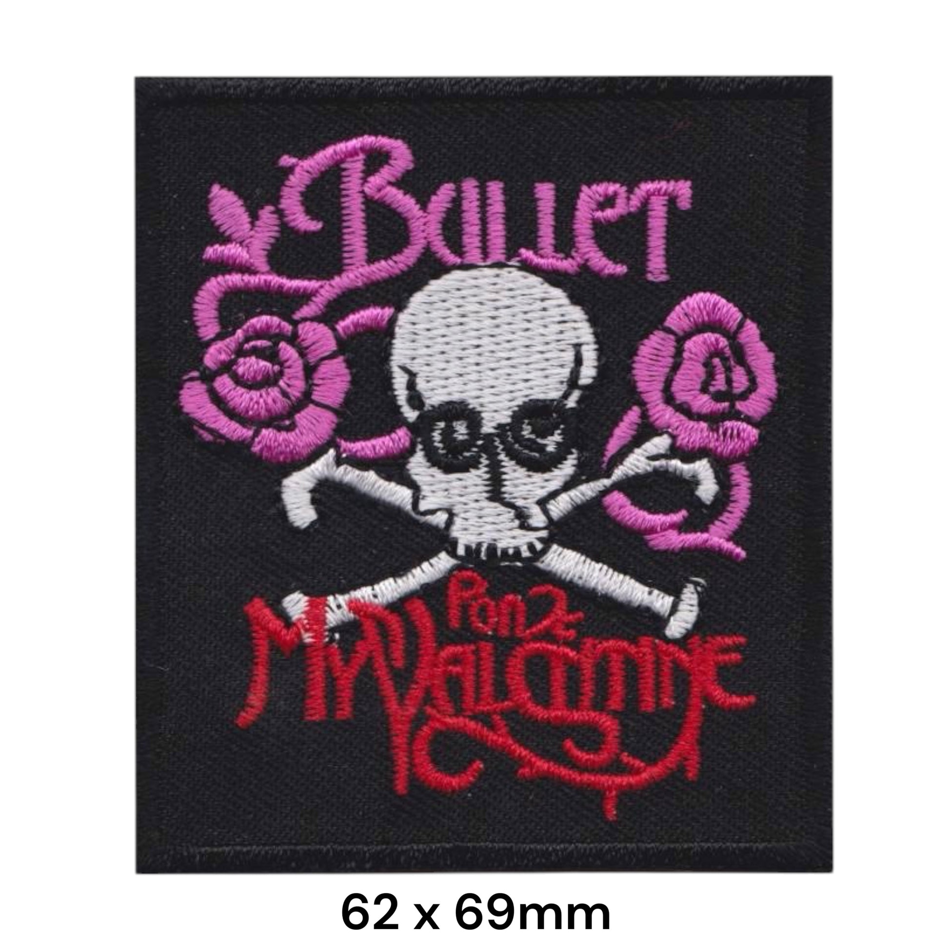 Bullet for My Valentine Skull Crossbones Pink Roses Square Embroidered Patch 62x69mm – Pink, Red, White & Black