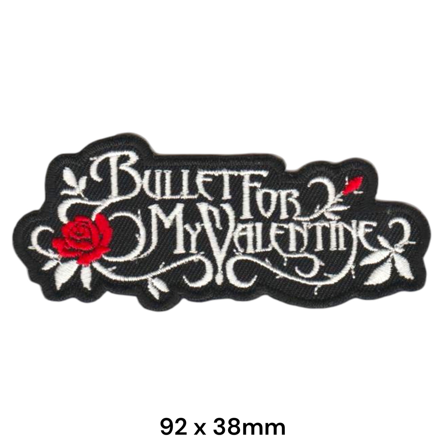 Bullet for My Valentine Gothic Band Name Rose Die-Cut Embroidered Patch 92x38mm – White, Red & Black