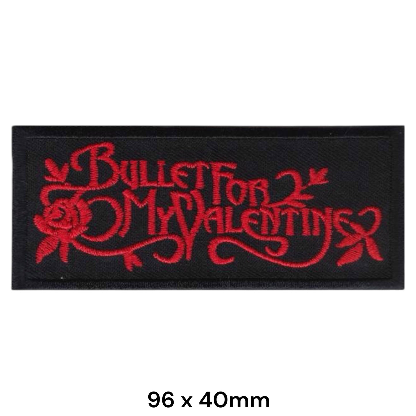 Bullet for My Valentine Gothic Band Name Rose Rectangular Embroidered Patch 96x40mm – Red & Black