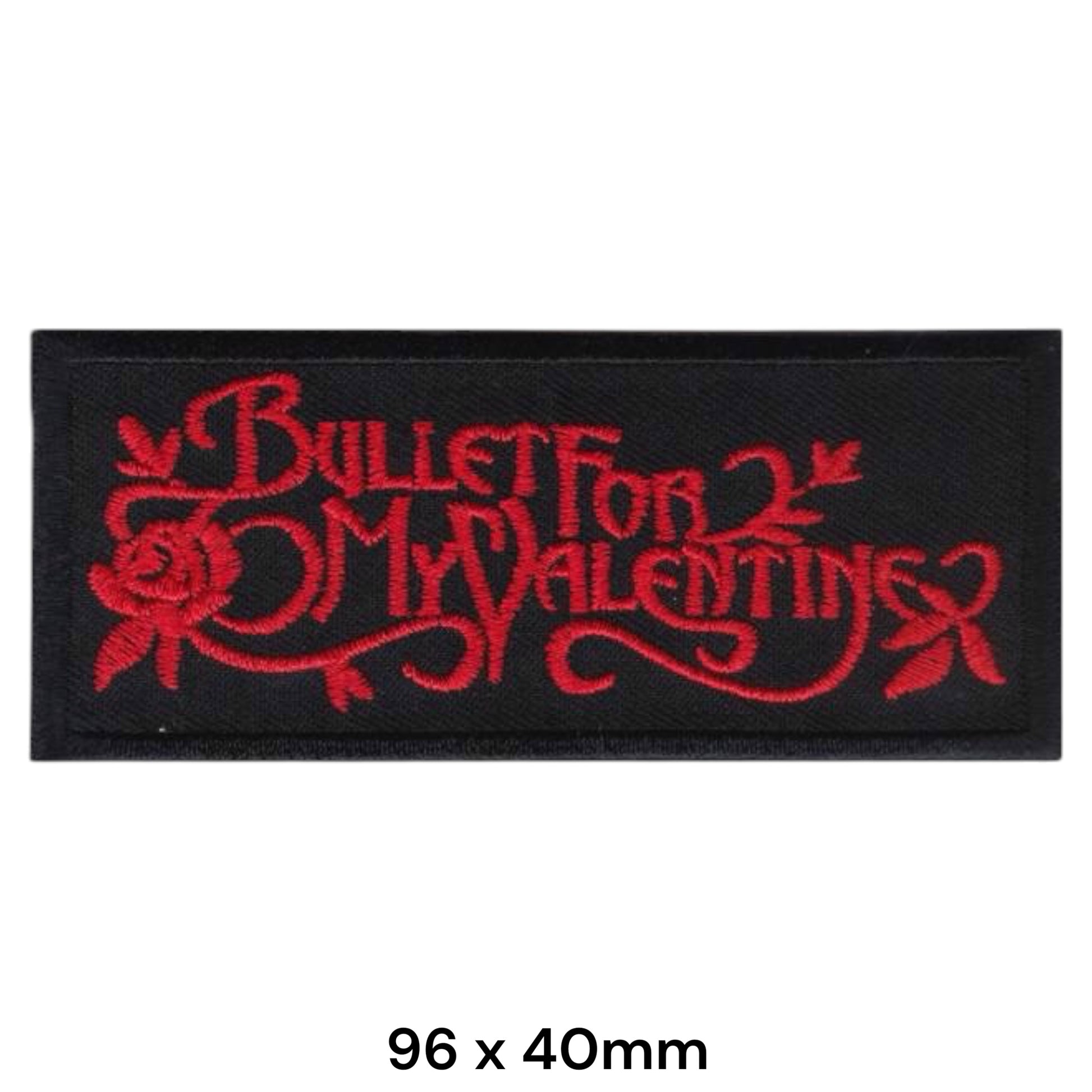 Bullet for My Valentine Gothic Band Name Rose Rectangular Embroidered Patch 96x40mm – Red & Black