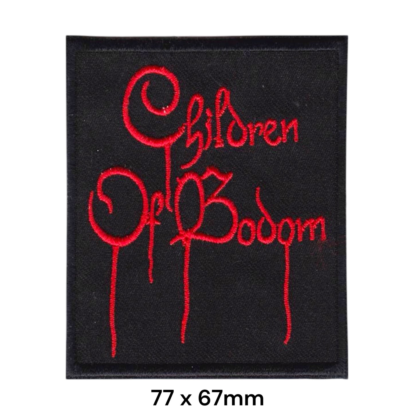 Children of Bodom Gothic Script Band Name Square Embroidered Patch 77x67mm – Red & Black