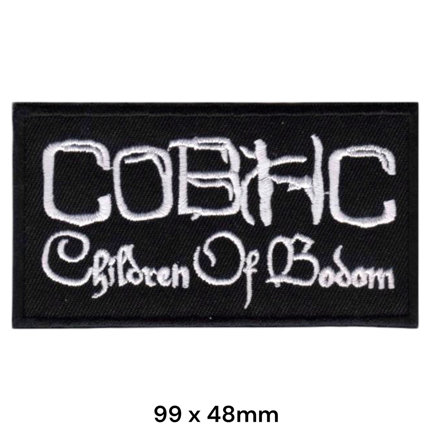 Children of Bodom COB Abbreviation Gothic Script Rectangular Embroidered Patch 99x48mm – White/Silver & Black