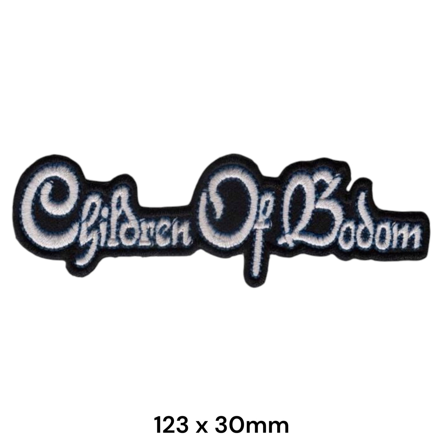 Children of Bodom Gothic Script Band Name Die-Cut Embroidered Patch 123x30mm – White/Silver & Black