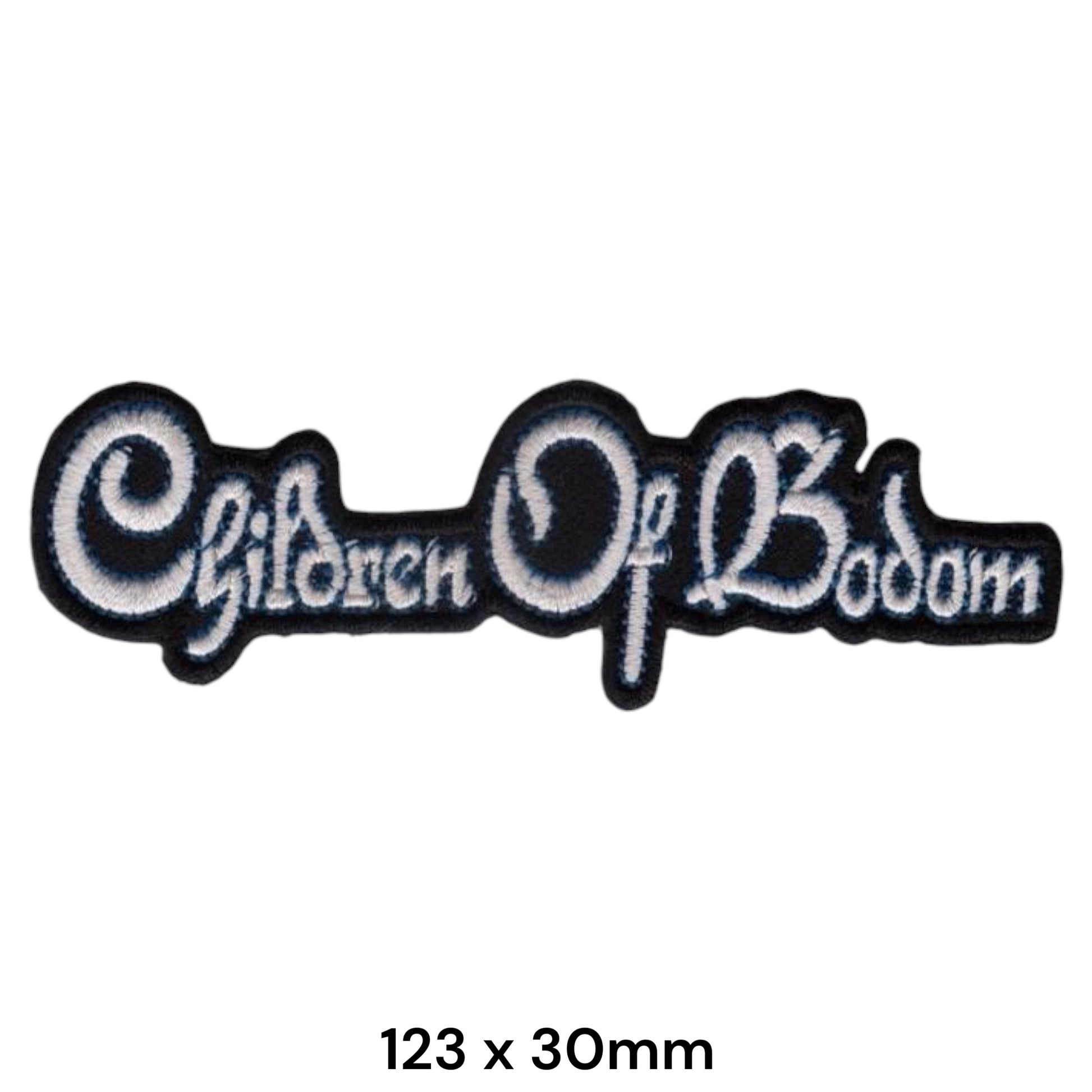 Children of Bodom Gothic Script Band Name Die-Cut Embroidered Patch 123x30mm – White/Silver & Black