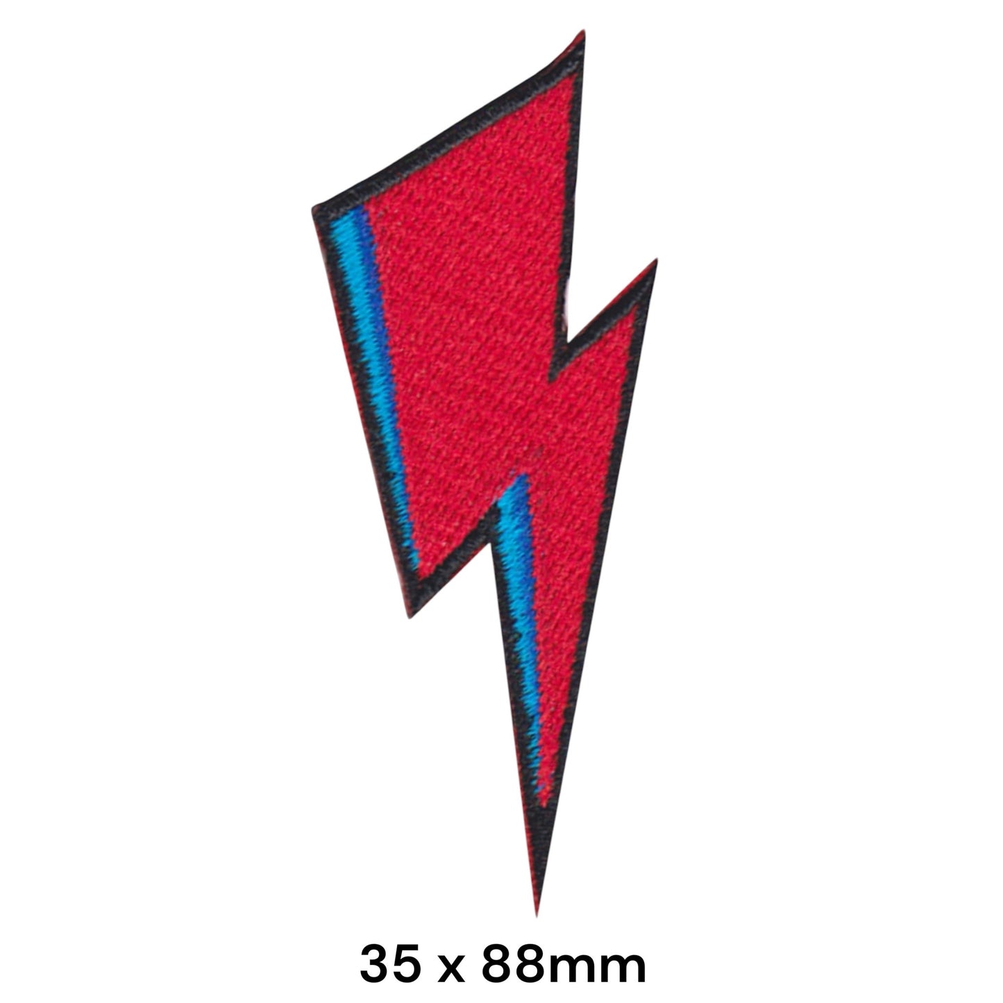 David Bowie Aladdin Sane Lightning Bolt Die-Cut Embroidered Patch 35x88mm – Red, Blue & Black