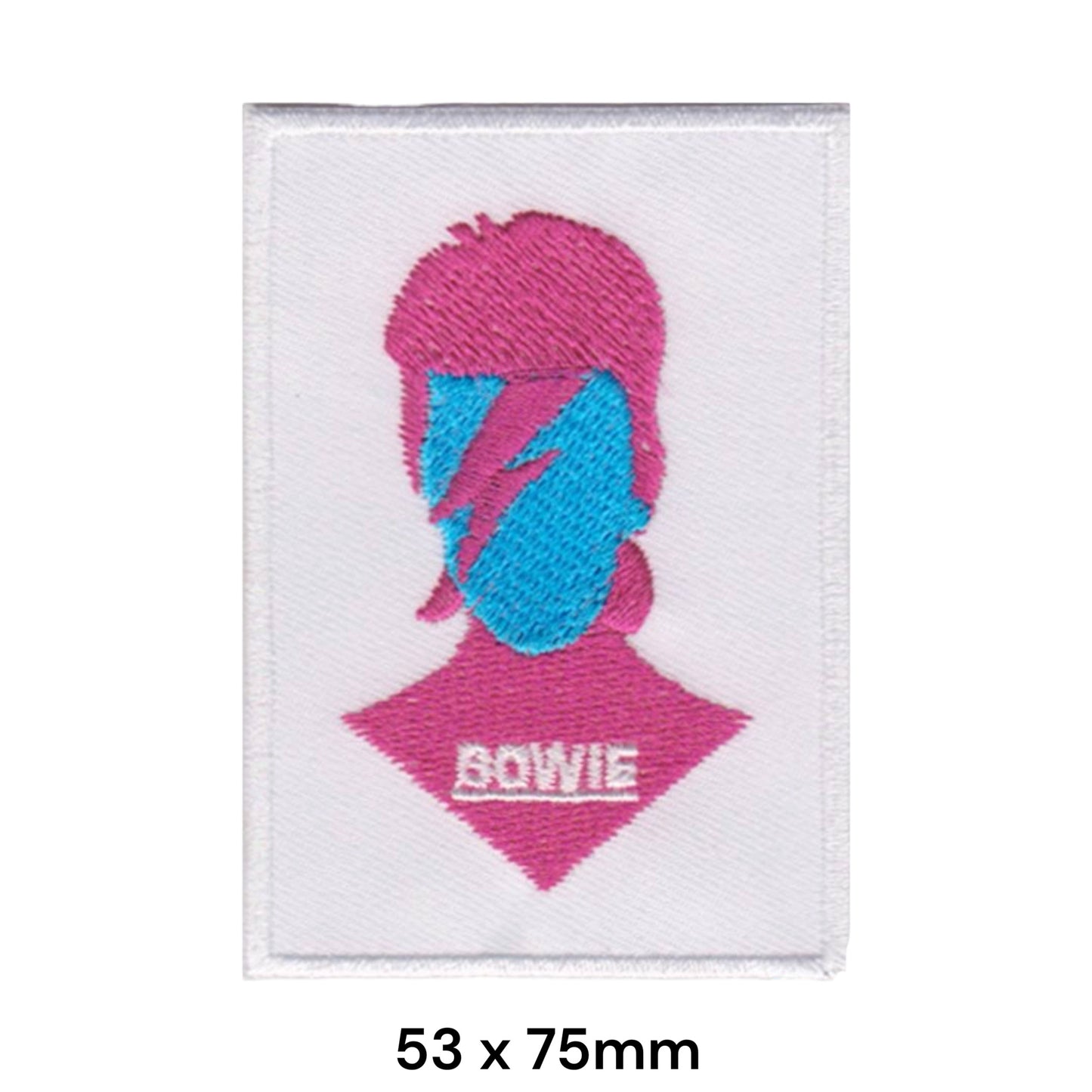 David Bowie Aladdin Sane Portrait Silhouette Lightning Bolt Rectangular Embroidered Patch 53x75mm – Pink, Blue & White
