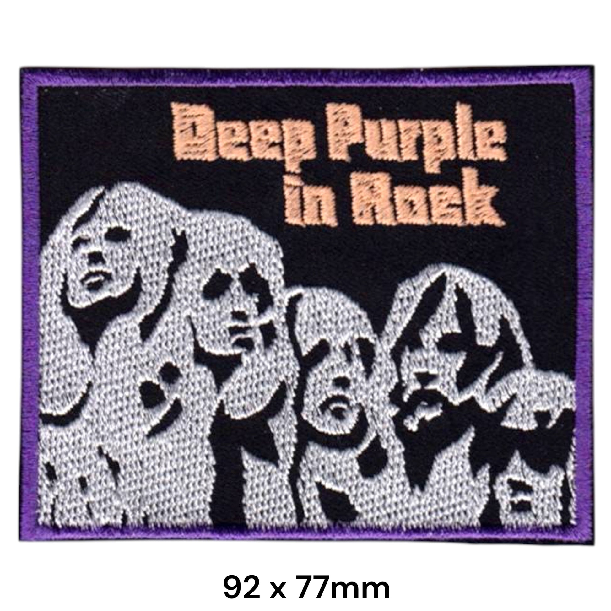 Deep Purple In Rock Band Portrait Rectangular Embroidered Patch 92x77mm – White/Silver, Peach & Purple