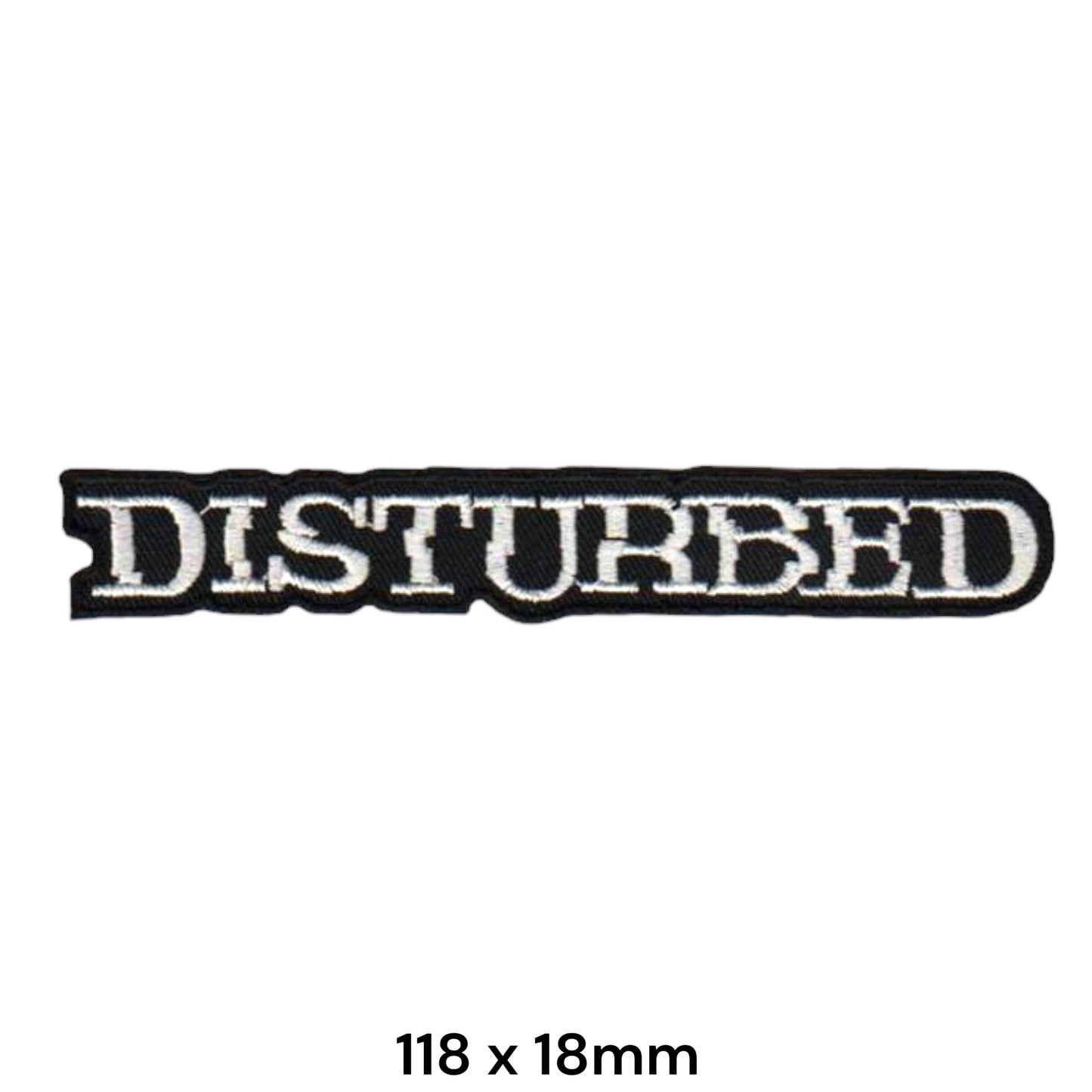 Disturbed Band Name Die-Cut Embroidered Patch 118x18mm – White & Black