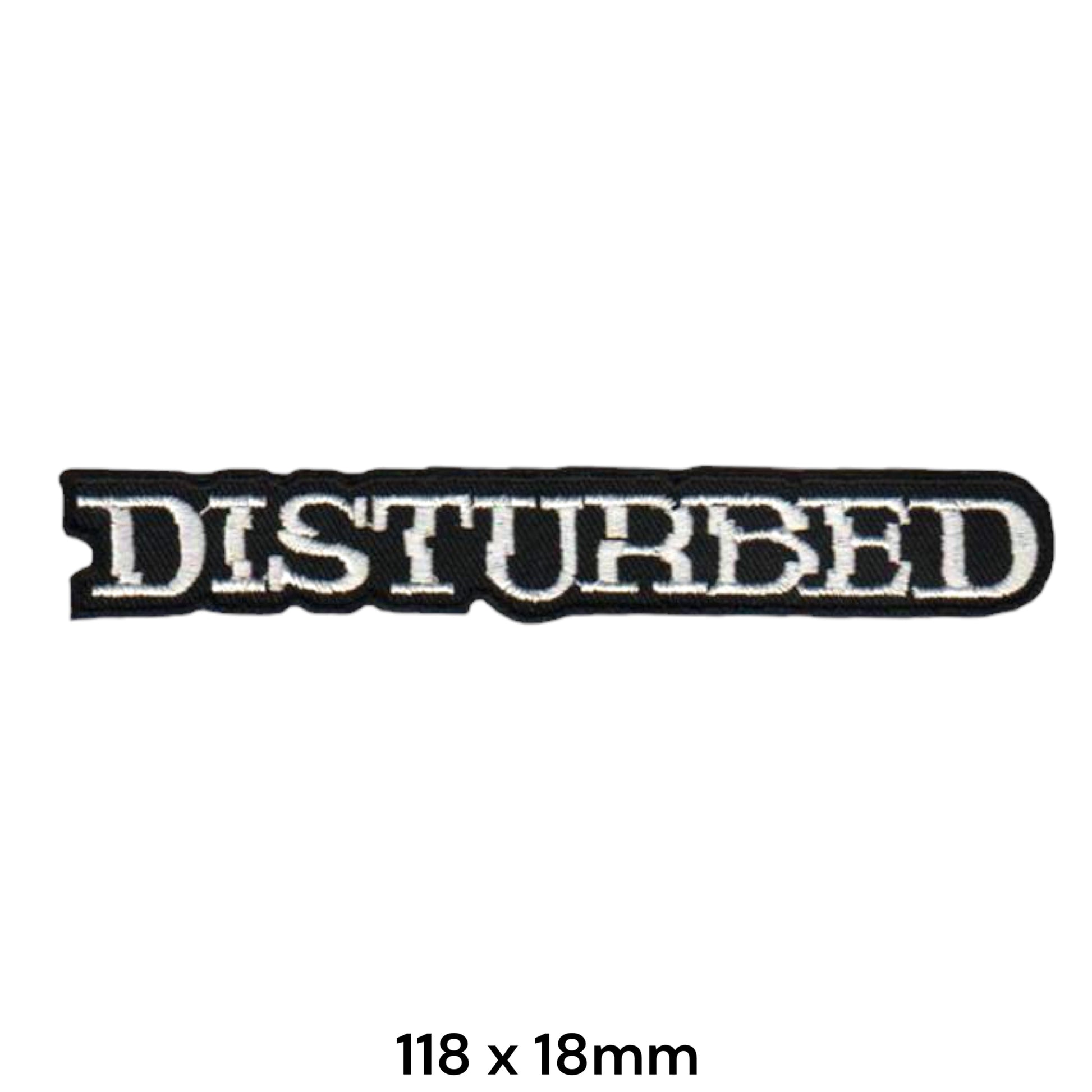 Disturbed Band Name Die-Cut Embroidered Patch 118x18mm – White & Black