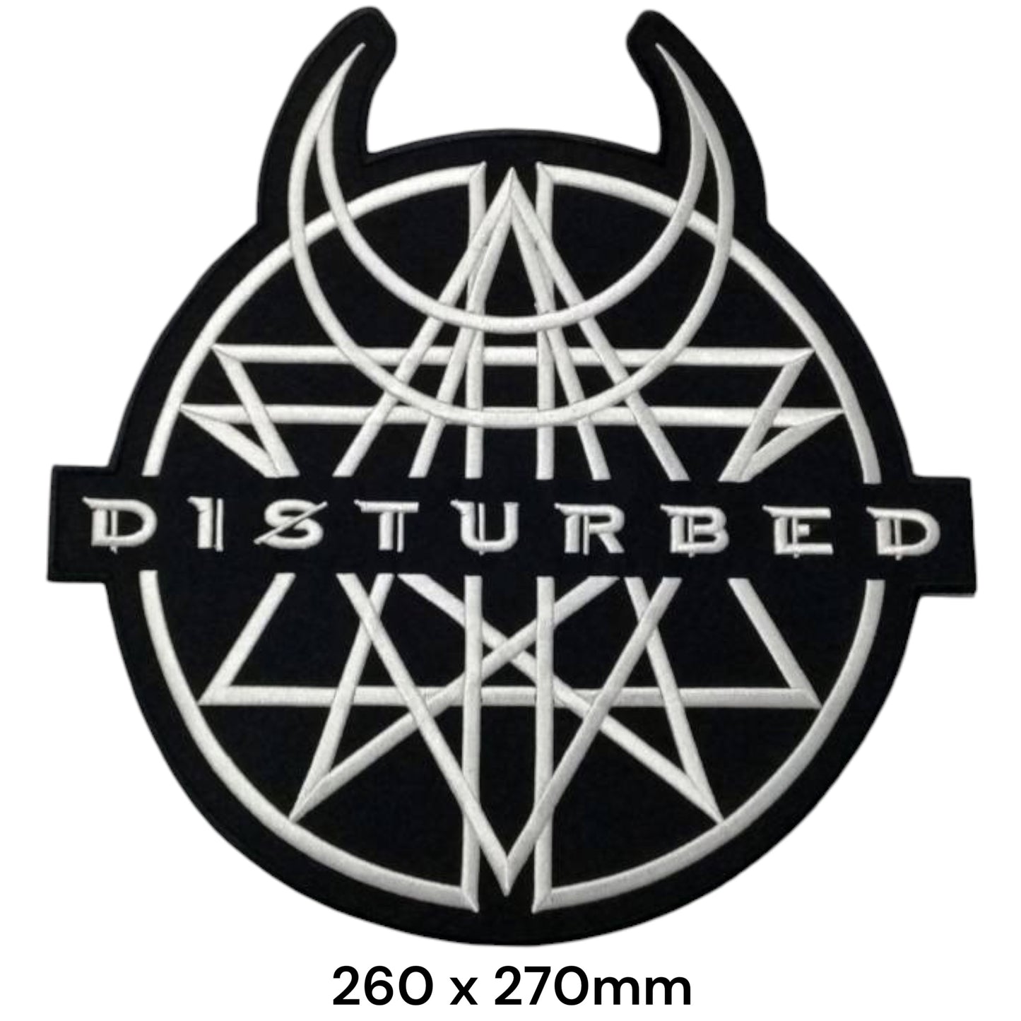 Disturbed Worship Wheel Horns Large Back Patch 260x270mm – White & Black
