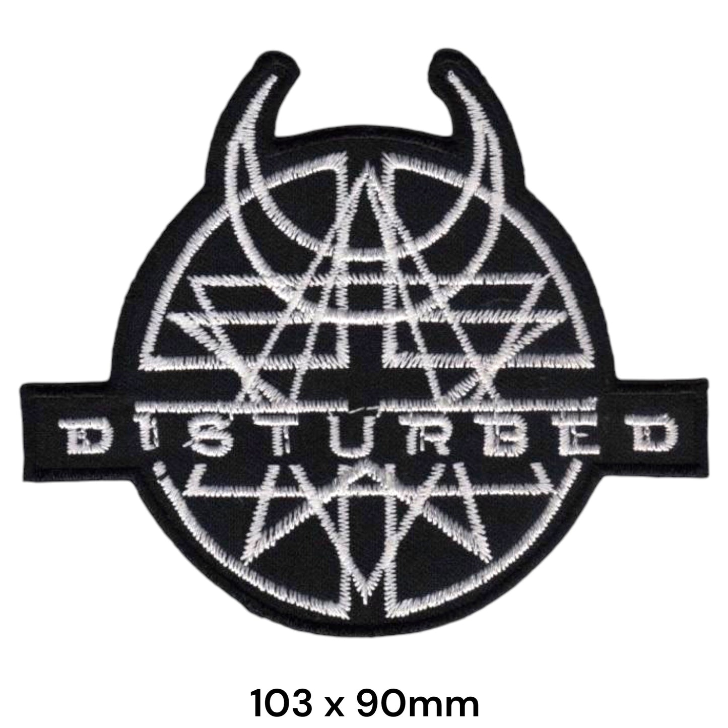 Disturbed Worship Wheel Horns Die-Cut Embroidered Patch 103x90mm – White & Black