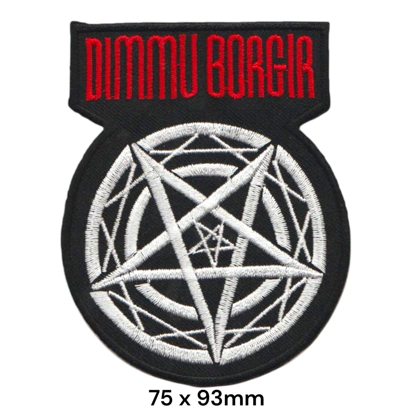 Dimmu Borgir Pentagram Circle Banner Die-Cut Embroidered Patch Iron-On Sew-On Black Metal Band Vintage Collectible Badge