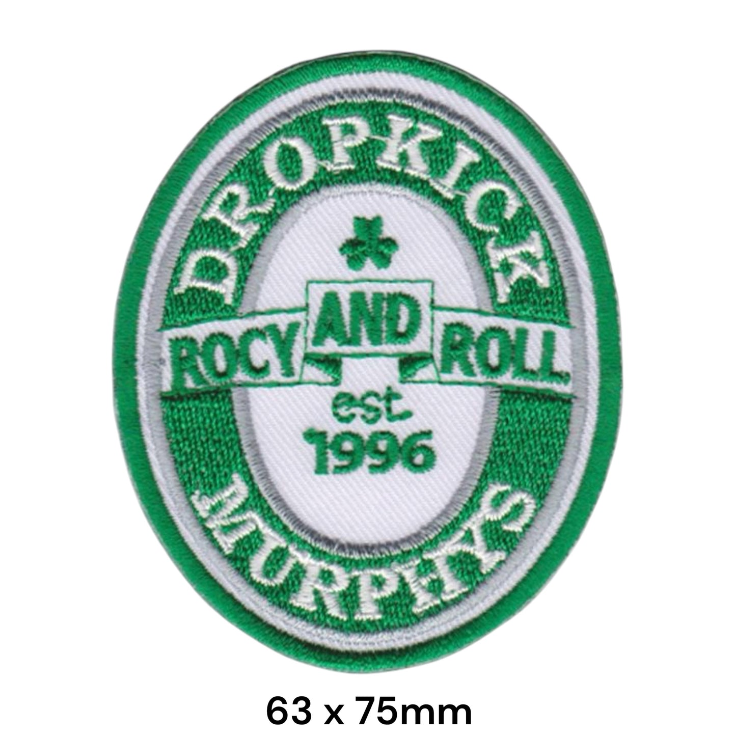 Dropkick Murphys Rock And Roll Est. 1996 Shamrock Oval Embroidered Patch 63x75mm – Green, White & Grey/Silver