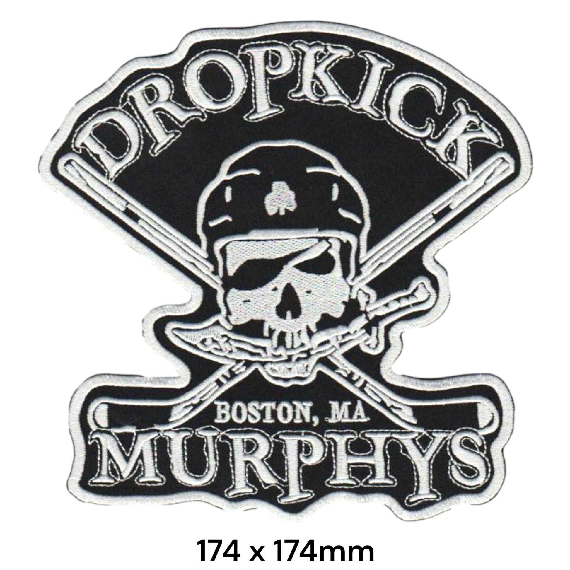 Dropkick Murphys Skull Hockey Sticks Boston MA White Large Back Patch 174x174mm – White & Black