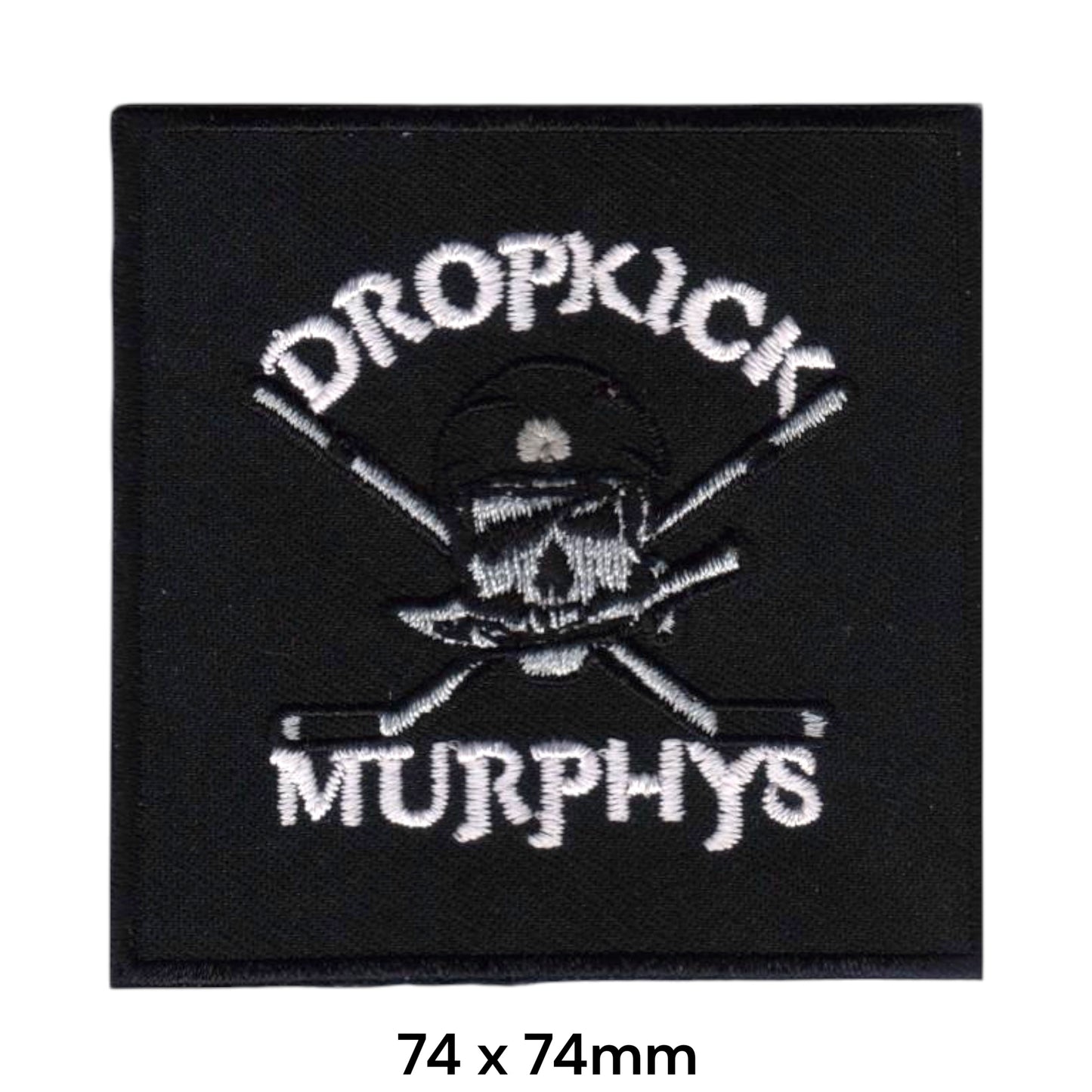 Dropkick Murphys Skull Hockey Sticks Square Embroidered Patch 74x74mm – White/Grey & Black