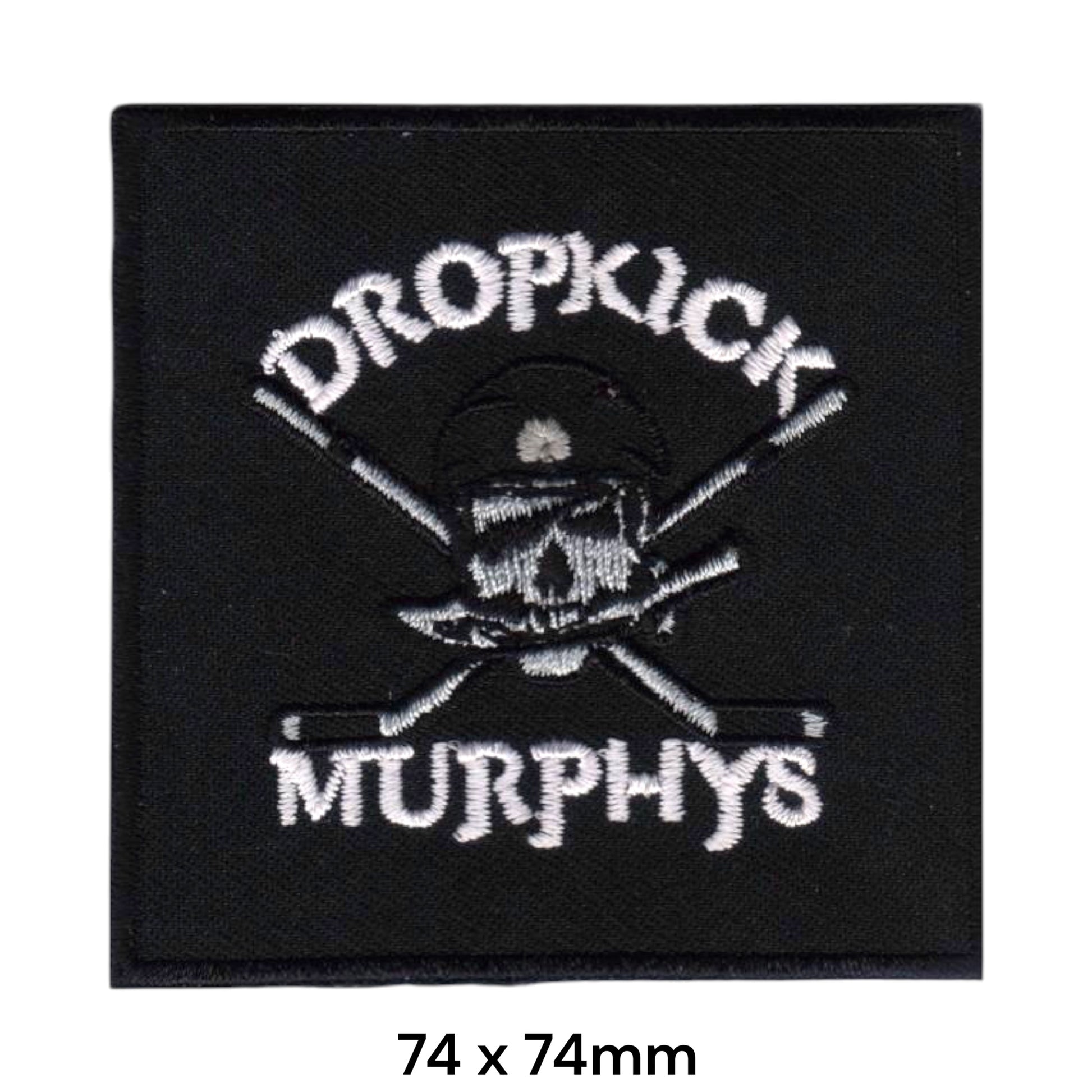 Dropkick Murphys Skull Hockey Sticks Square Embroidered Patch 74x74mm – White/Grey & Black