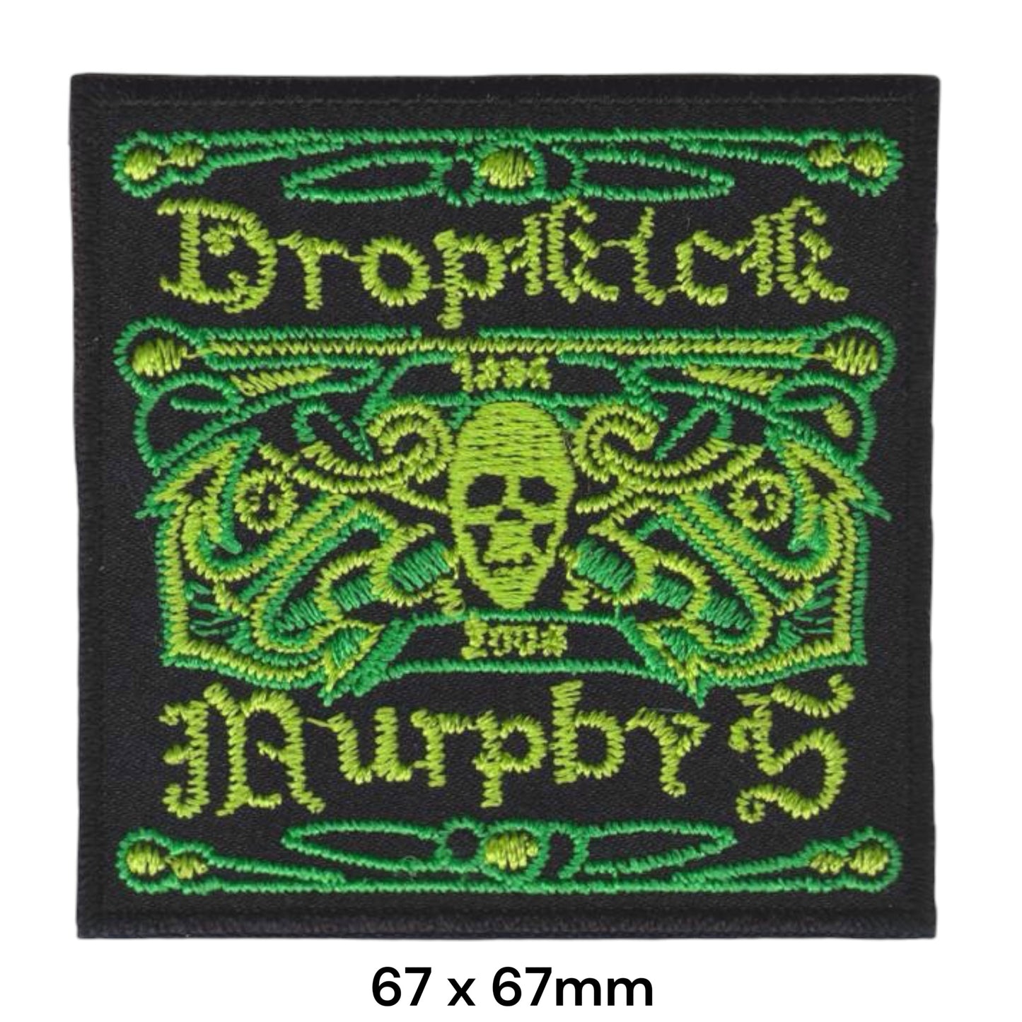 Dropkick Murphys Celtic Knotwork Skull Square Embroidered Patch 67x67mm – Green/Yellow-Green & Black