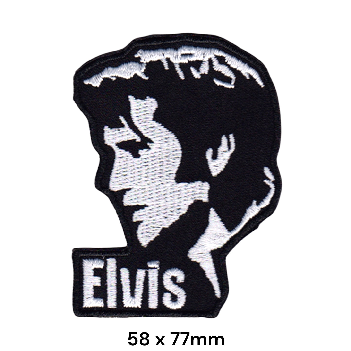 Elvis Presley Portrait Silhouette Die-Cut Embroidered Patch 58x77mm – White & Black