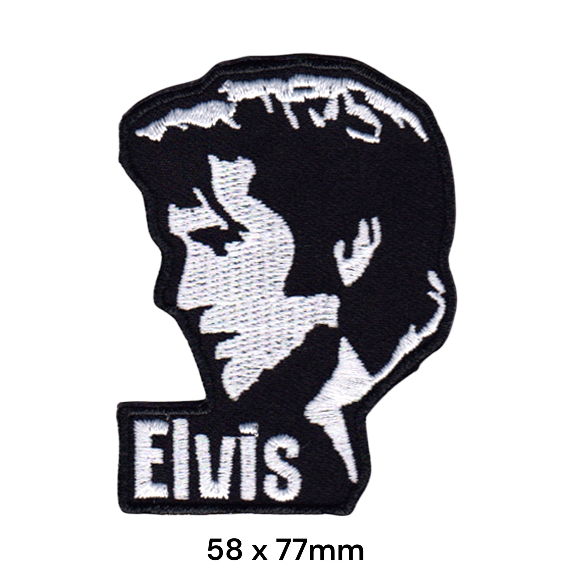 Elvis Presley Portrait Silhouette Die-Cut Embroidered Patch 58x77mm – White & Black