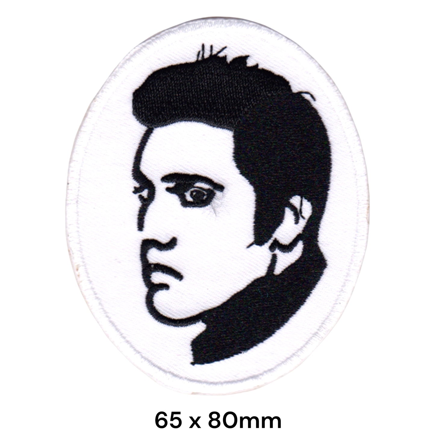 Elvis Presley Face Portrait Oval Embroidered Patch 65x80mm – Black & White
