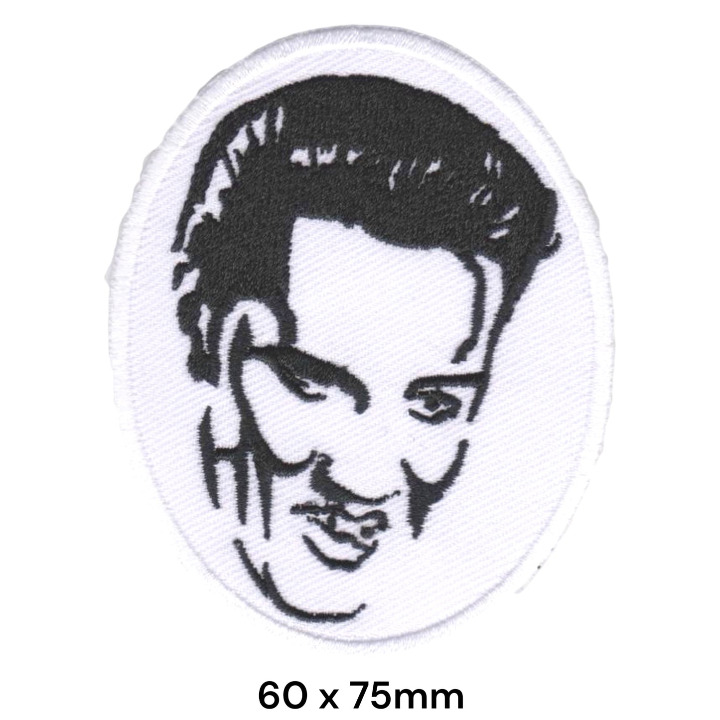 Elvis Presley Smiling Face Portrait Oval Embroidered Patch 60x75mm – Black & White