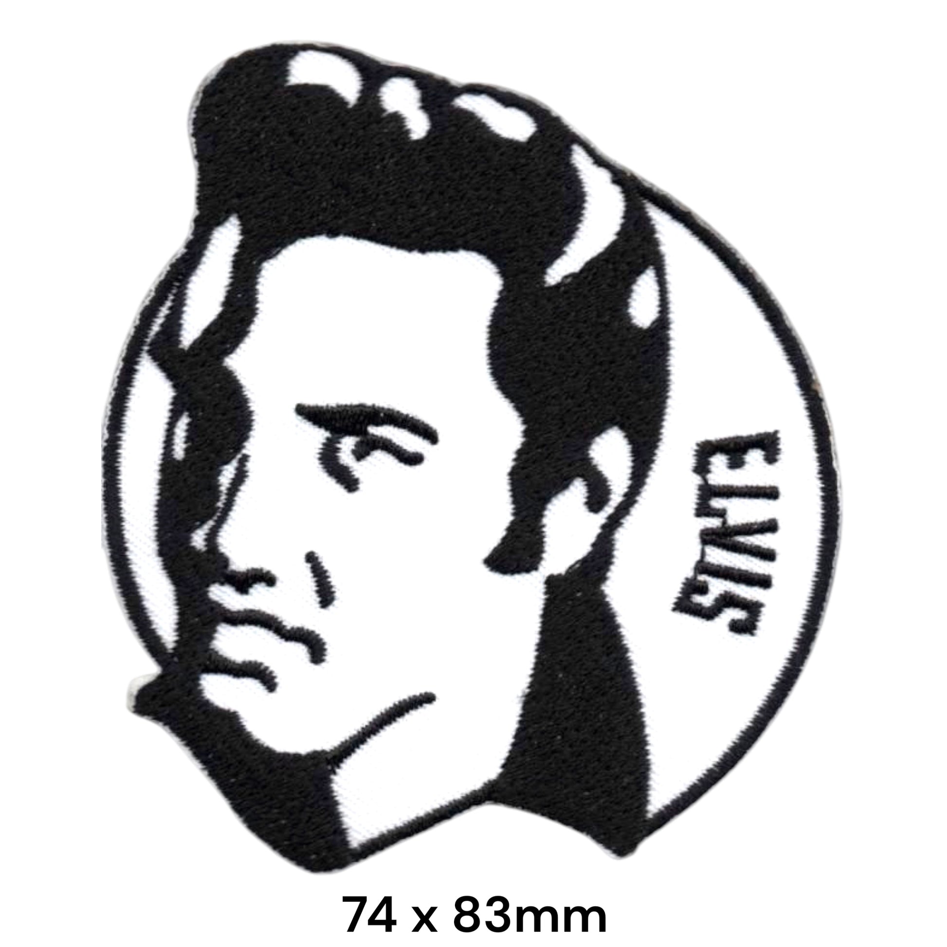 Elvis Presley Portrait Circle ELVIS Name Round Embroidered Patch 74x83mm – Black & White