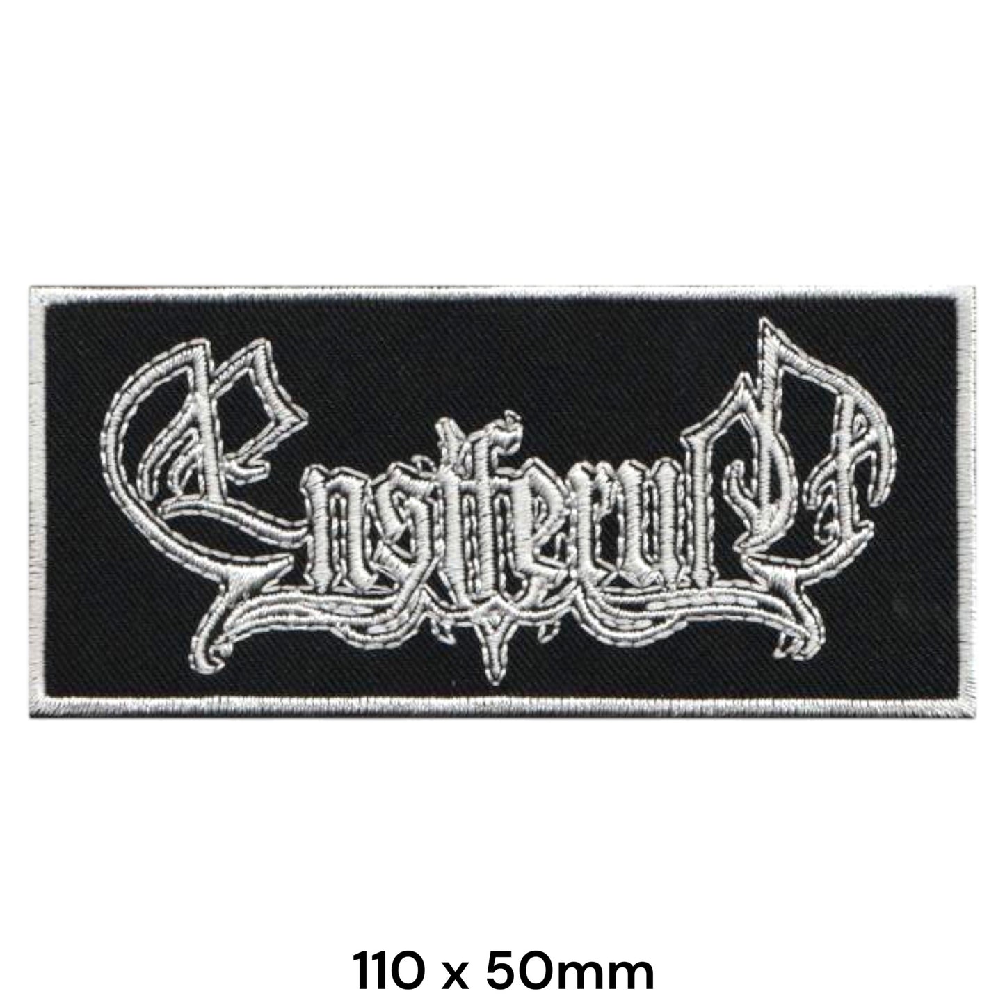 Ensiferum Band Name Logo Rectangular Embroidered Patch 110x50mm – Grey/Silver & Black
