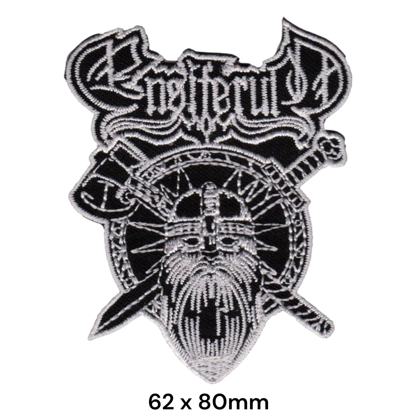 Ensiferum Viking Warrior Shield Crossed Swords Die-Cut Embroidered Patch 62x80mm – Grey/Silver & Black