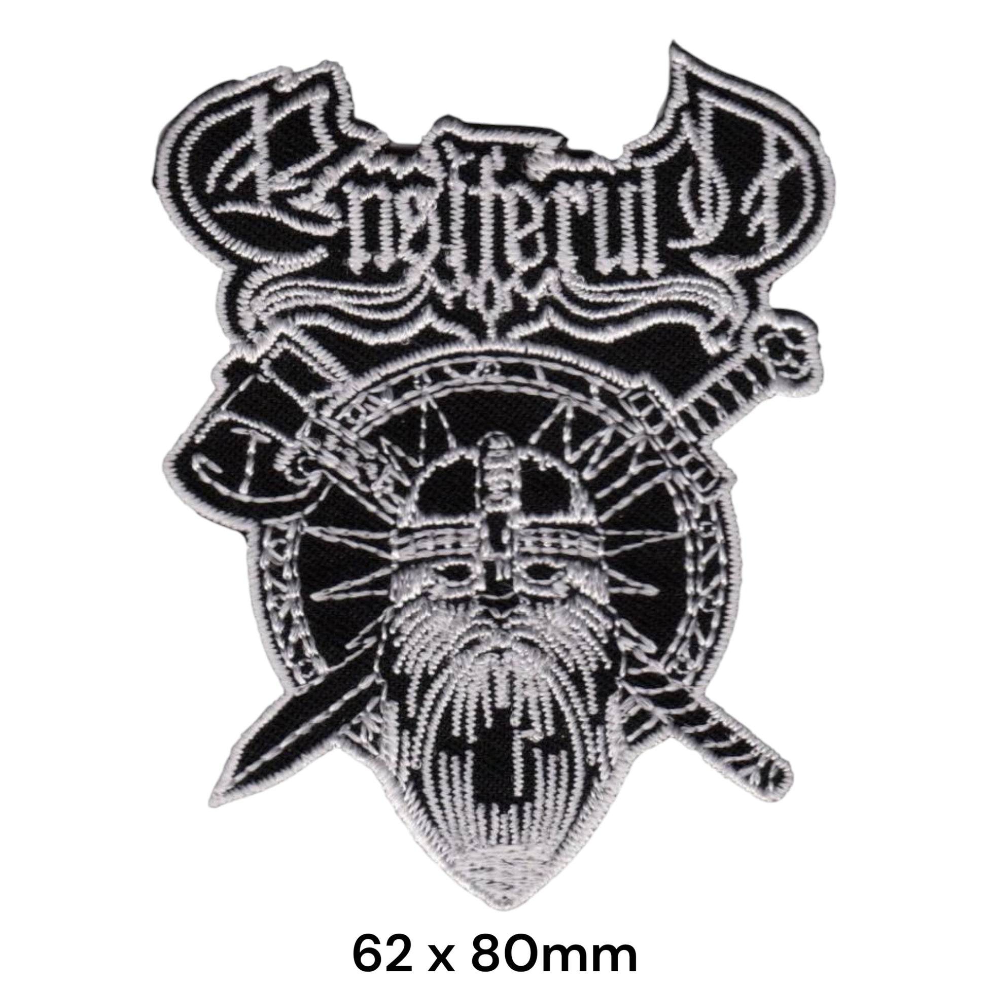 Ensiferum Viking Warrior Shield Crossed Swords Die-Cut Embroidered Patch 62x80mm – Grey/Silver & Black