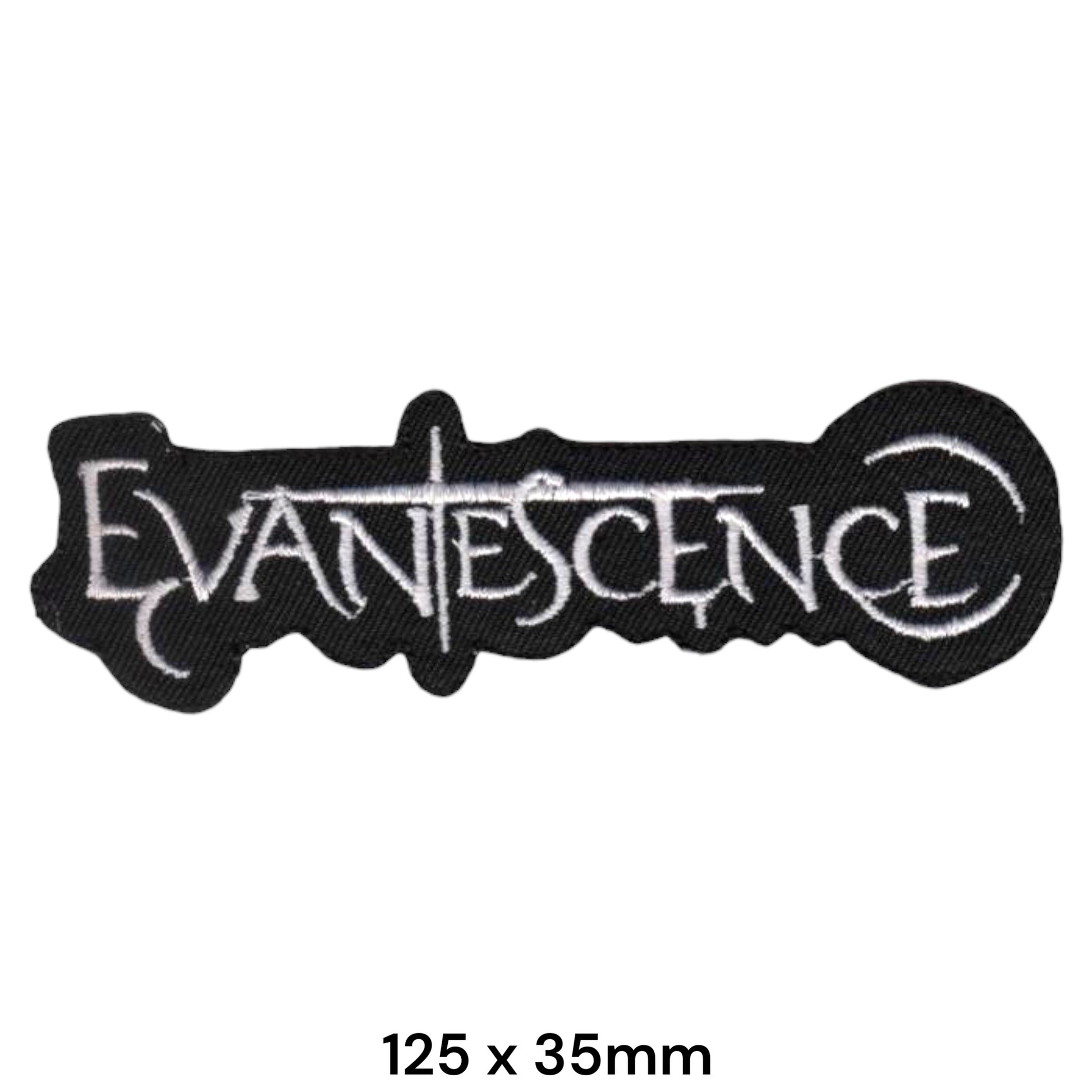 Evanescence Band Name Logo Die-Cut Slim Embroidered Patch 125x35mm – White/Silver & Black