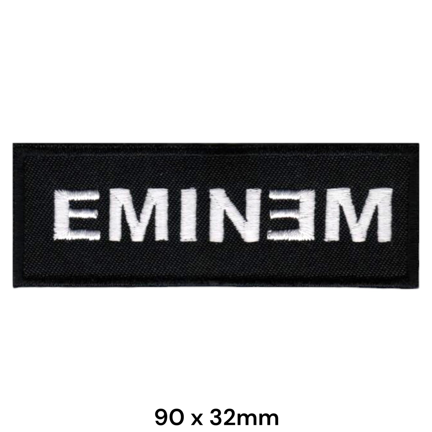 Eminem Logo Reversed E Rectangular Embroidered Patch 90x32mm – White & Black