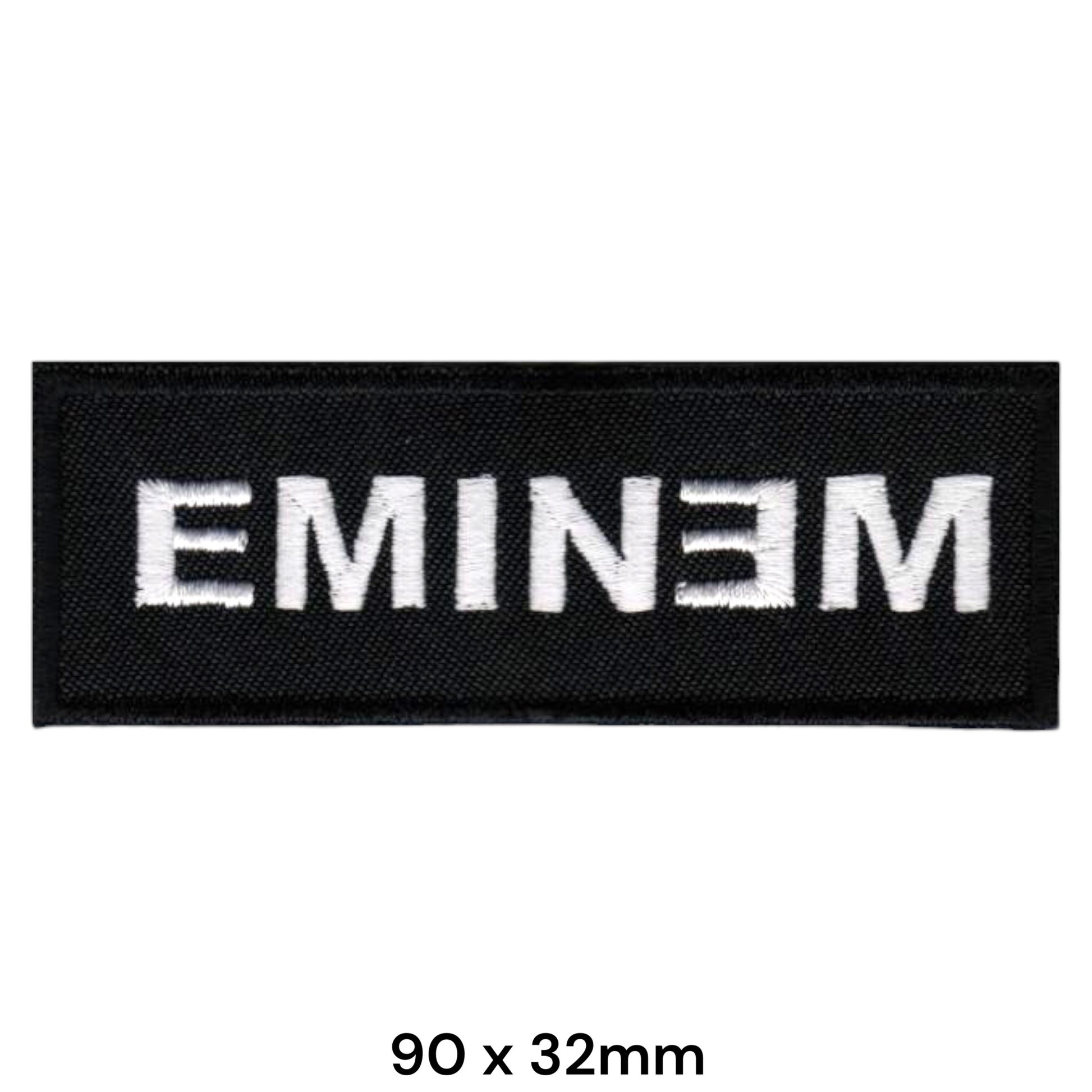 Eminem Logo Reversed E Rectangular Embroidered Patch 90x32mm – White & Black